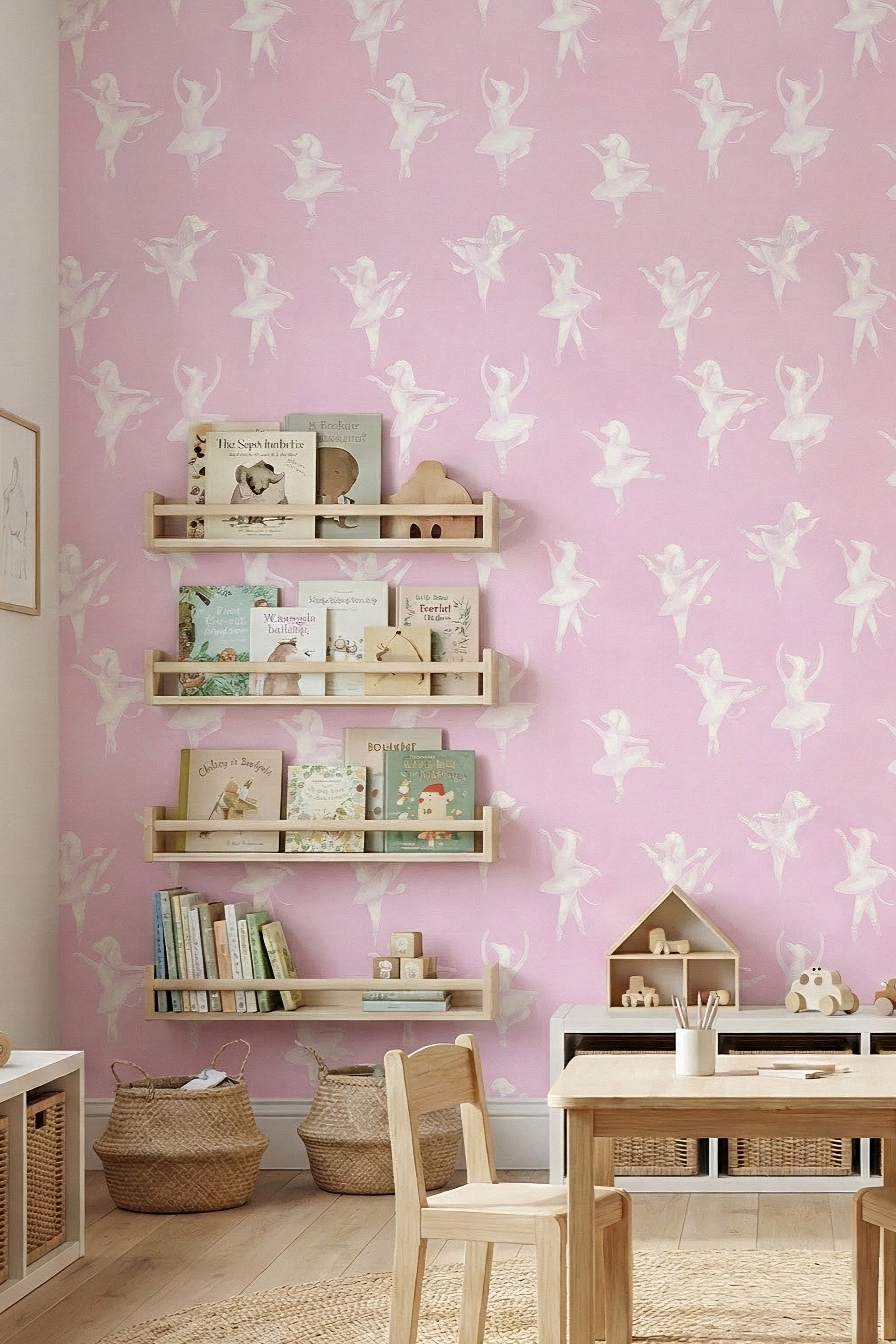Tutu Pup wallpaper shown in a playroom