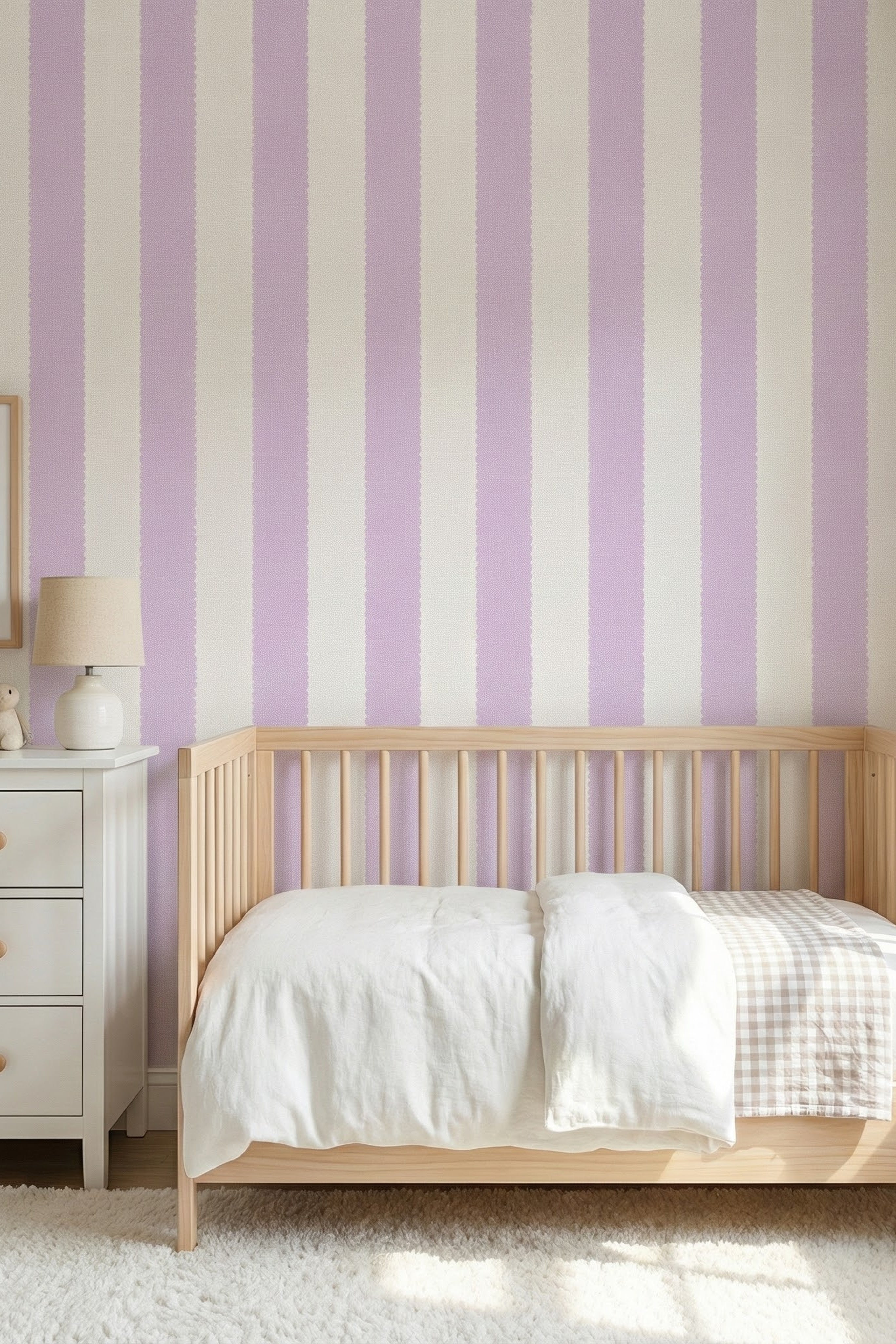 Lavender Scallop wallpaper shown in a kids' room