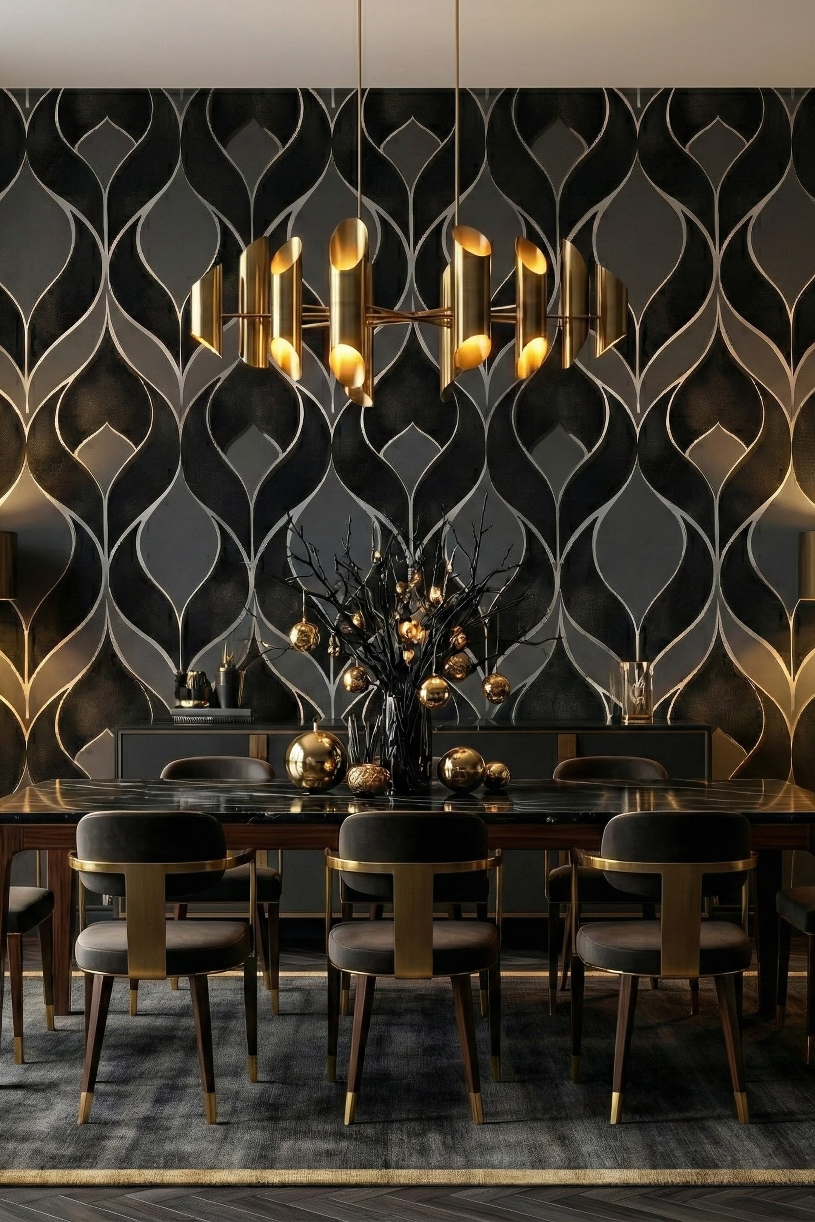 Silver Screen wallpaper shown in a dining room