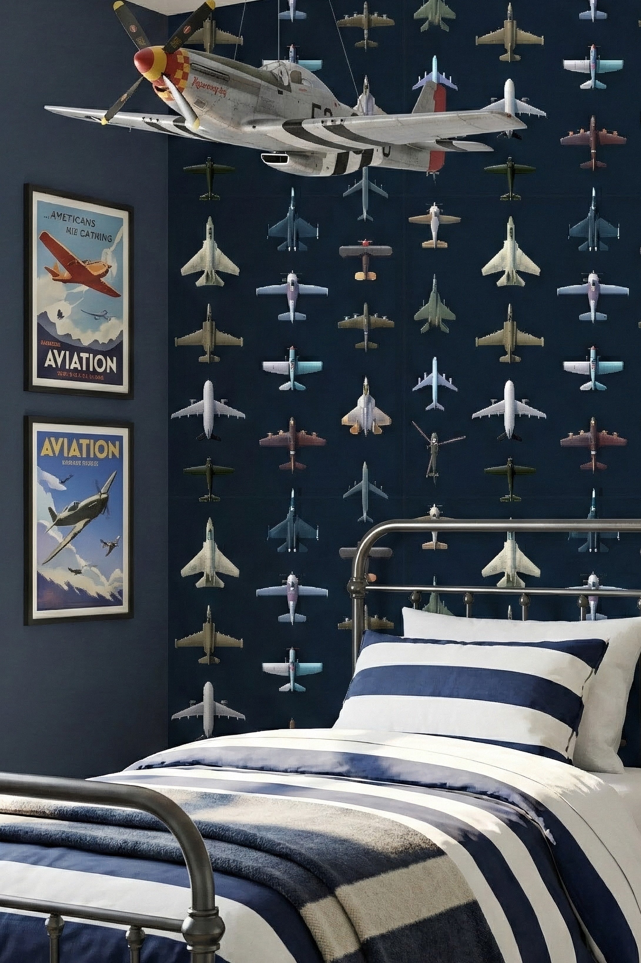 Flying Ace wallpaper shown in a bedroom