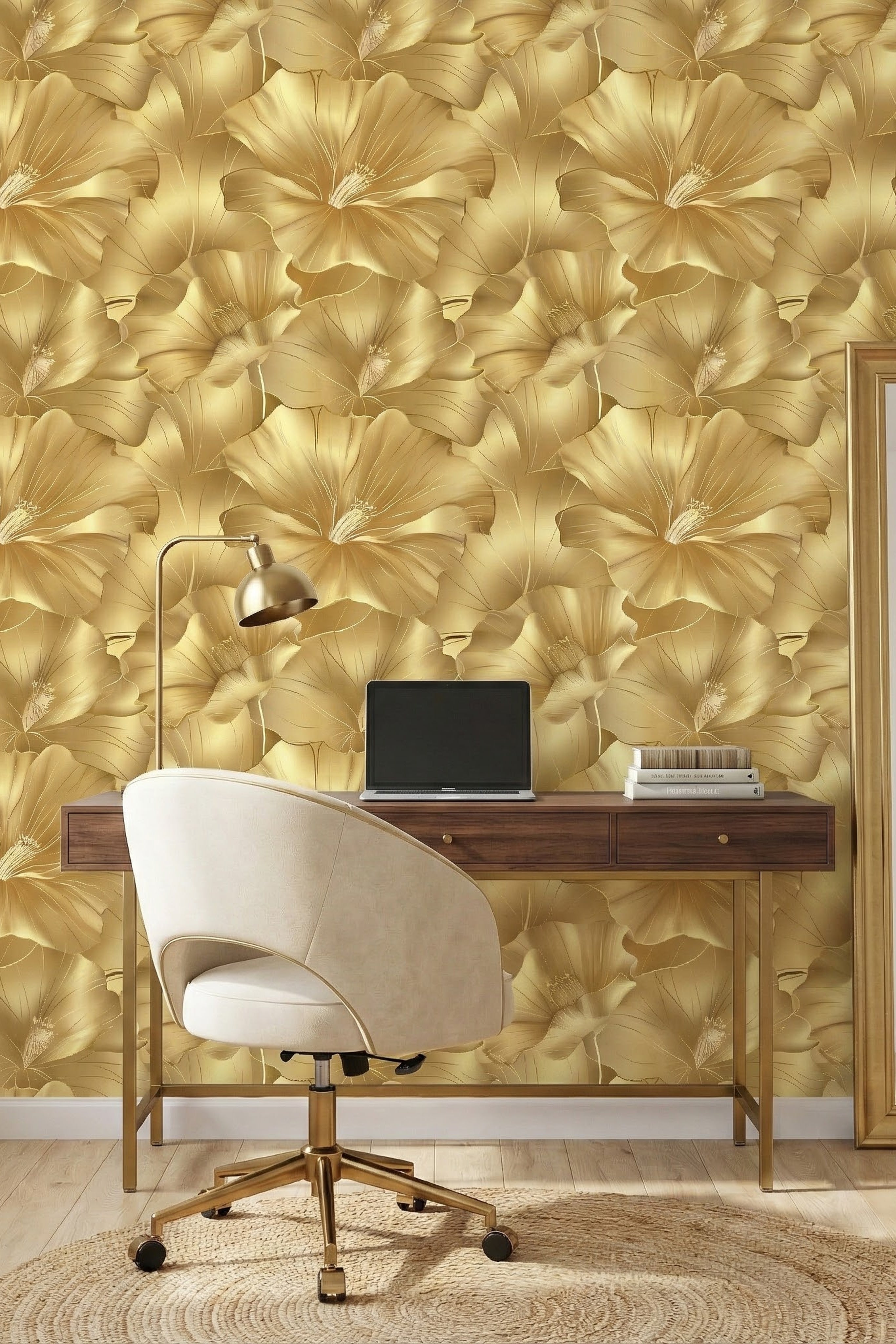 Gilded Bloom wallpaper shown in a home office