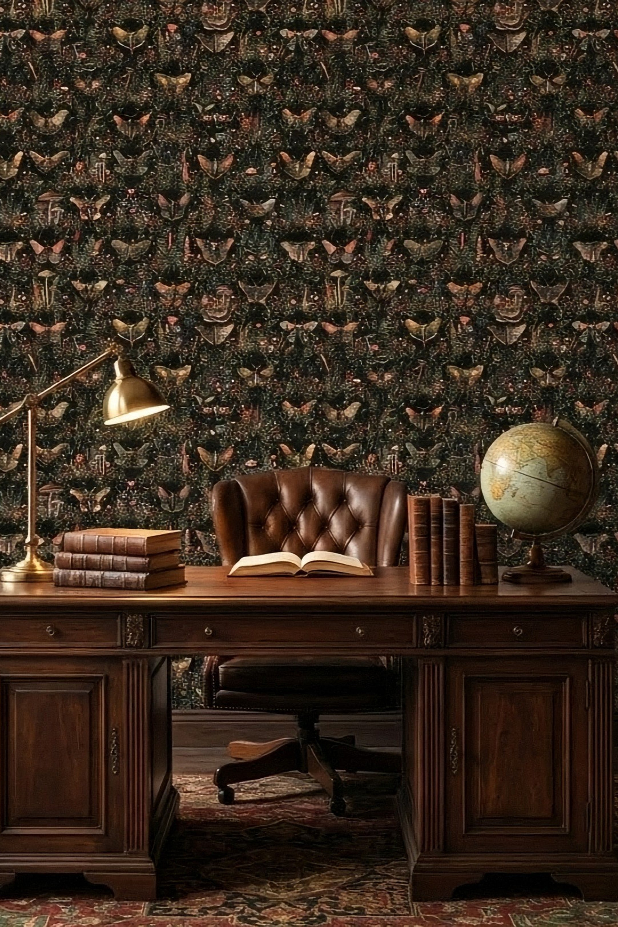 Midnight Cap wallpaper shown in a home office