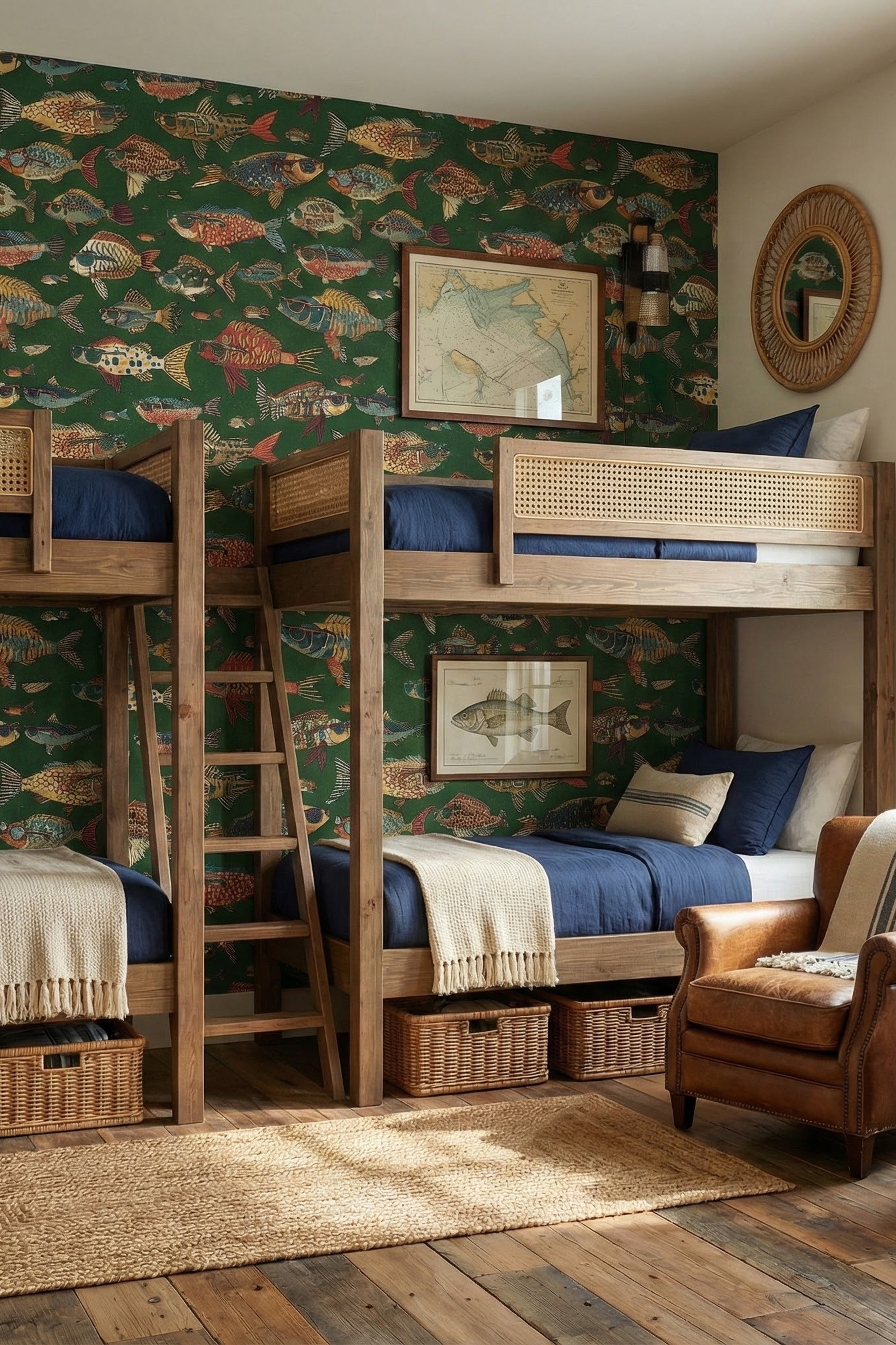 Lake Life wallpaper shown in a bunk room