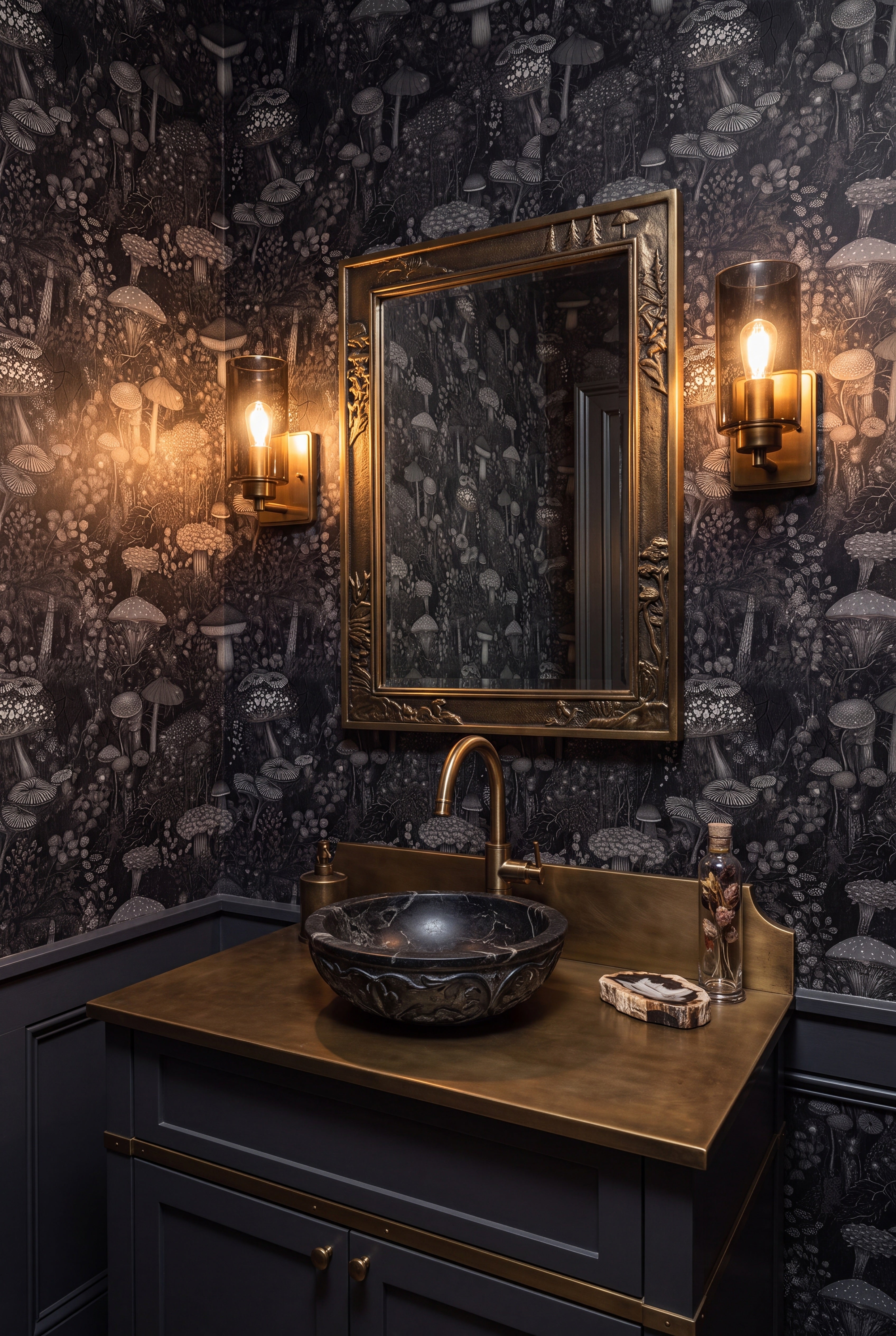 Forest Floor wallpaper shown in a powder room