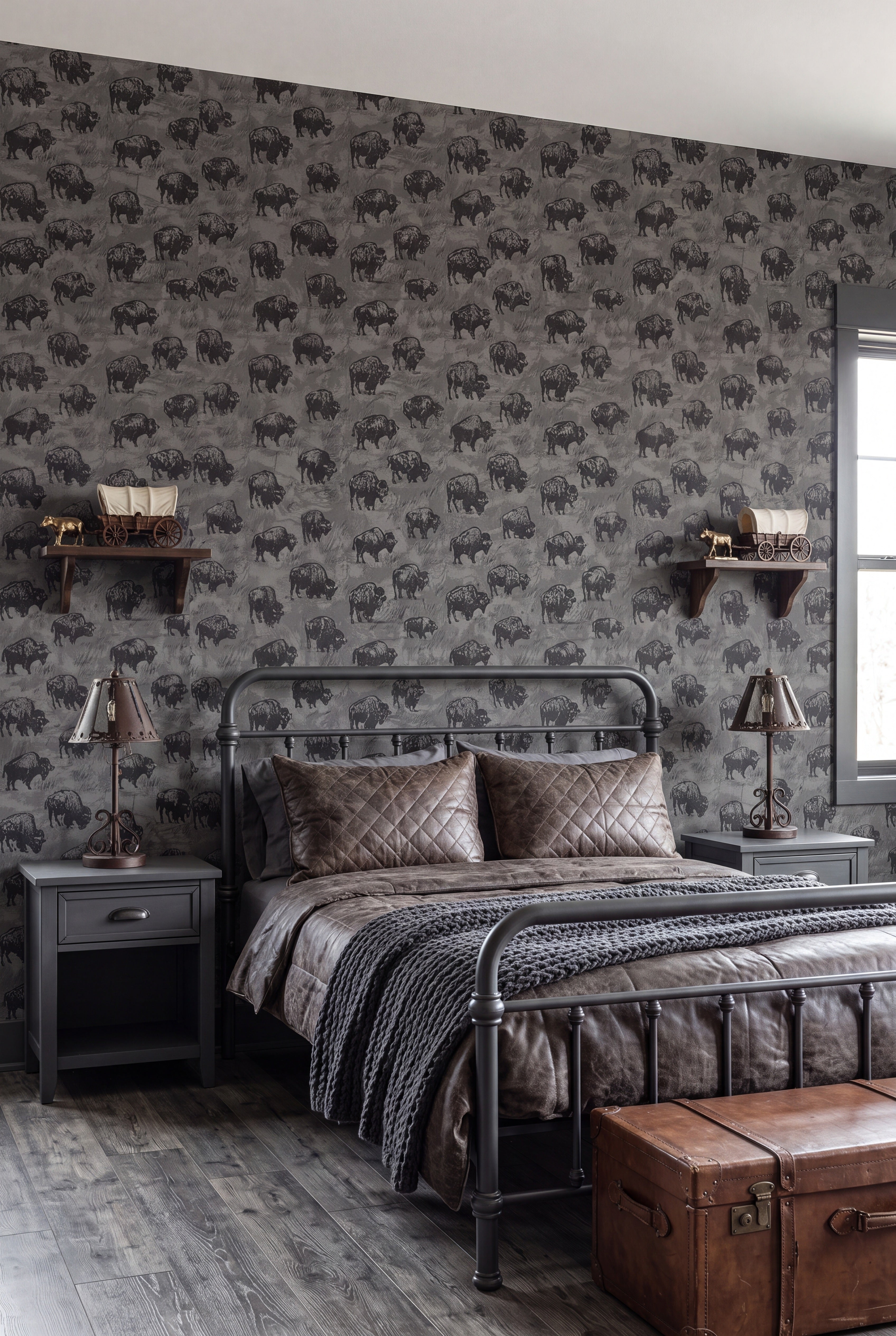 Midnight Bison wallpaper shown in a kids' room