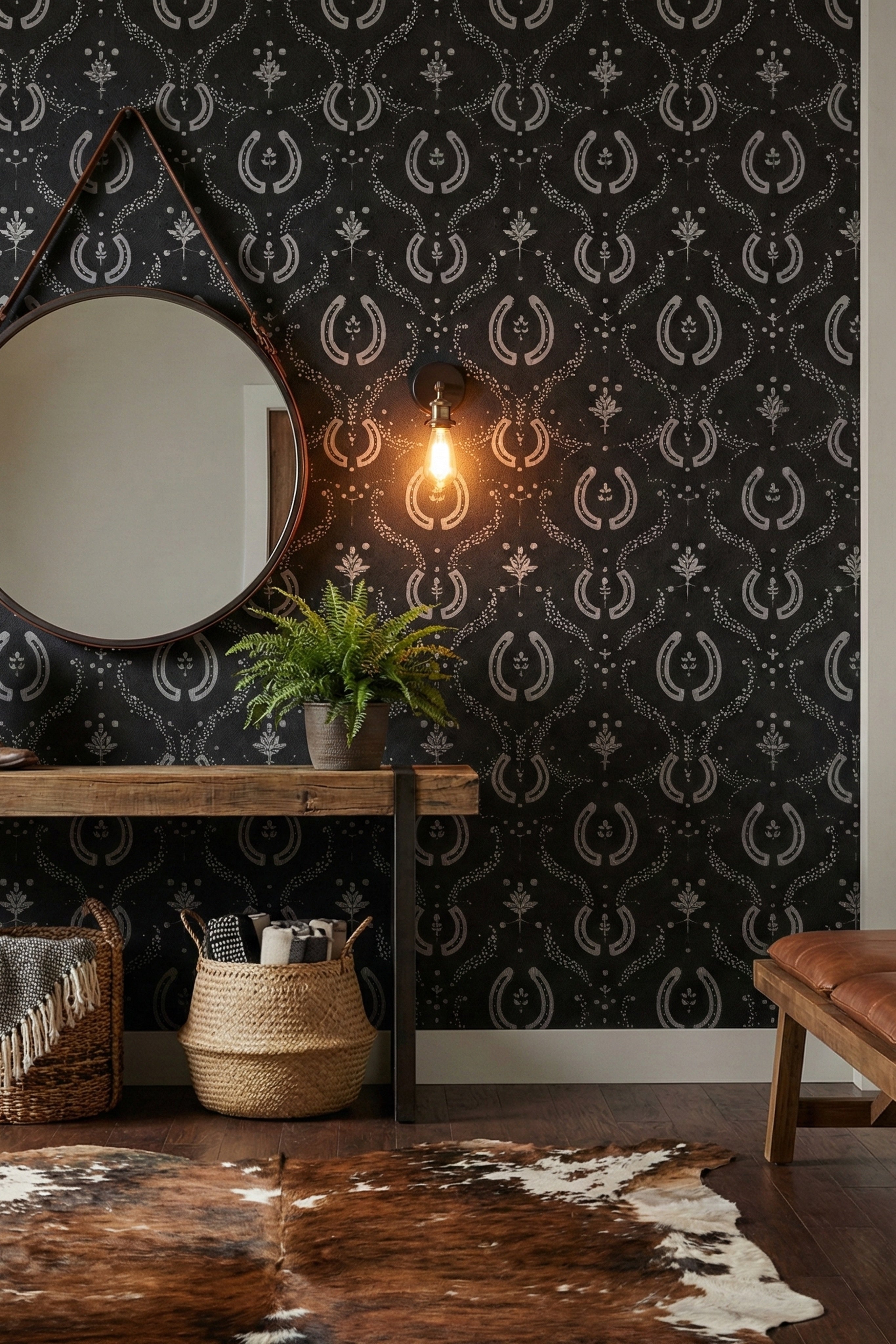 Midnight Rodeo wallpaper shown in an entryway