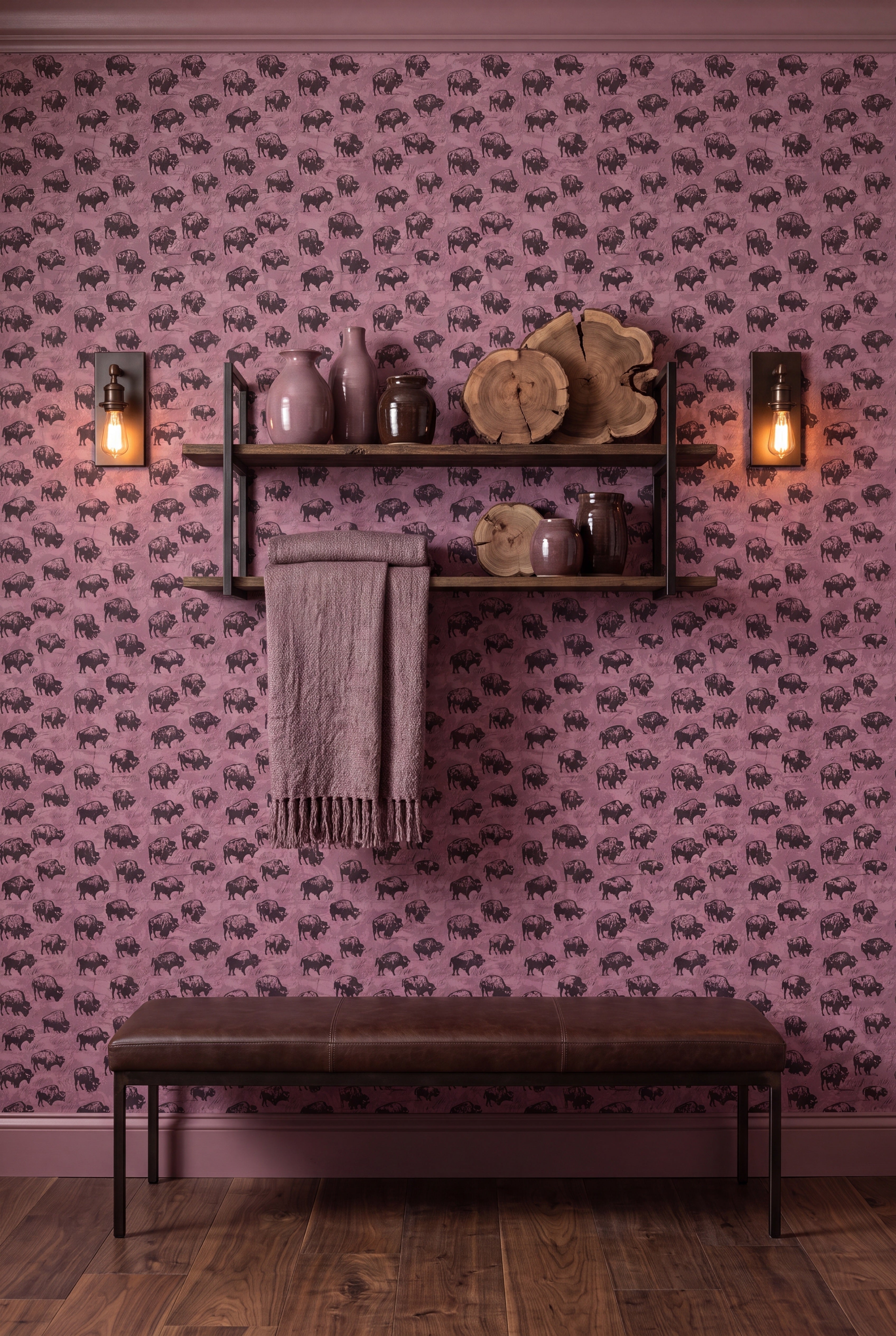 Rodeo Pink wallpaper on an accent wall
