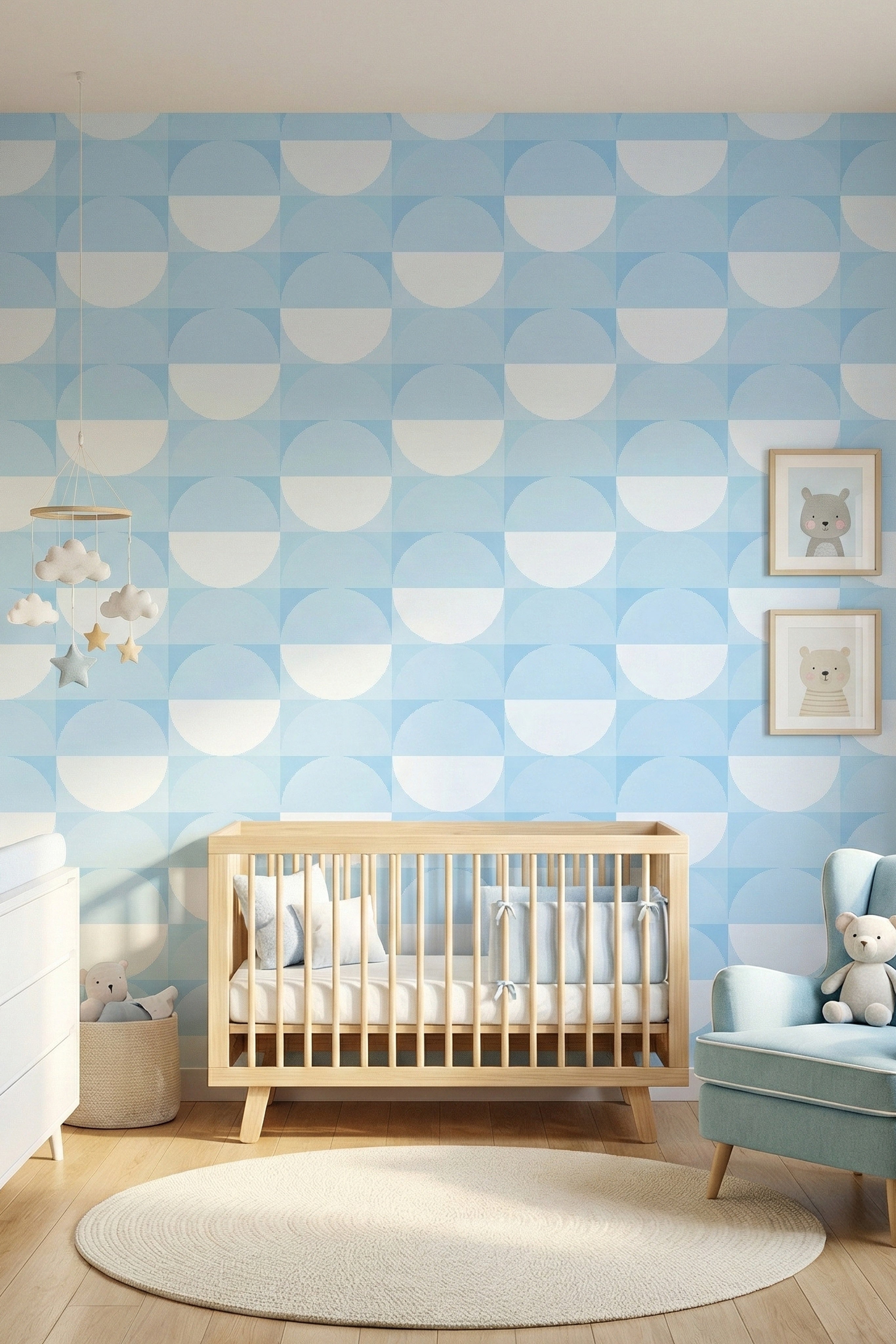 Halfmoon wallpaper shown in a nursery