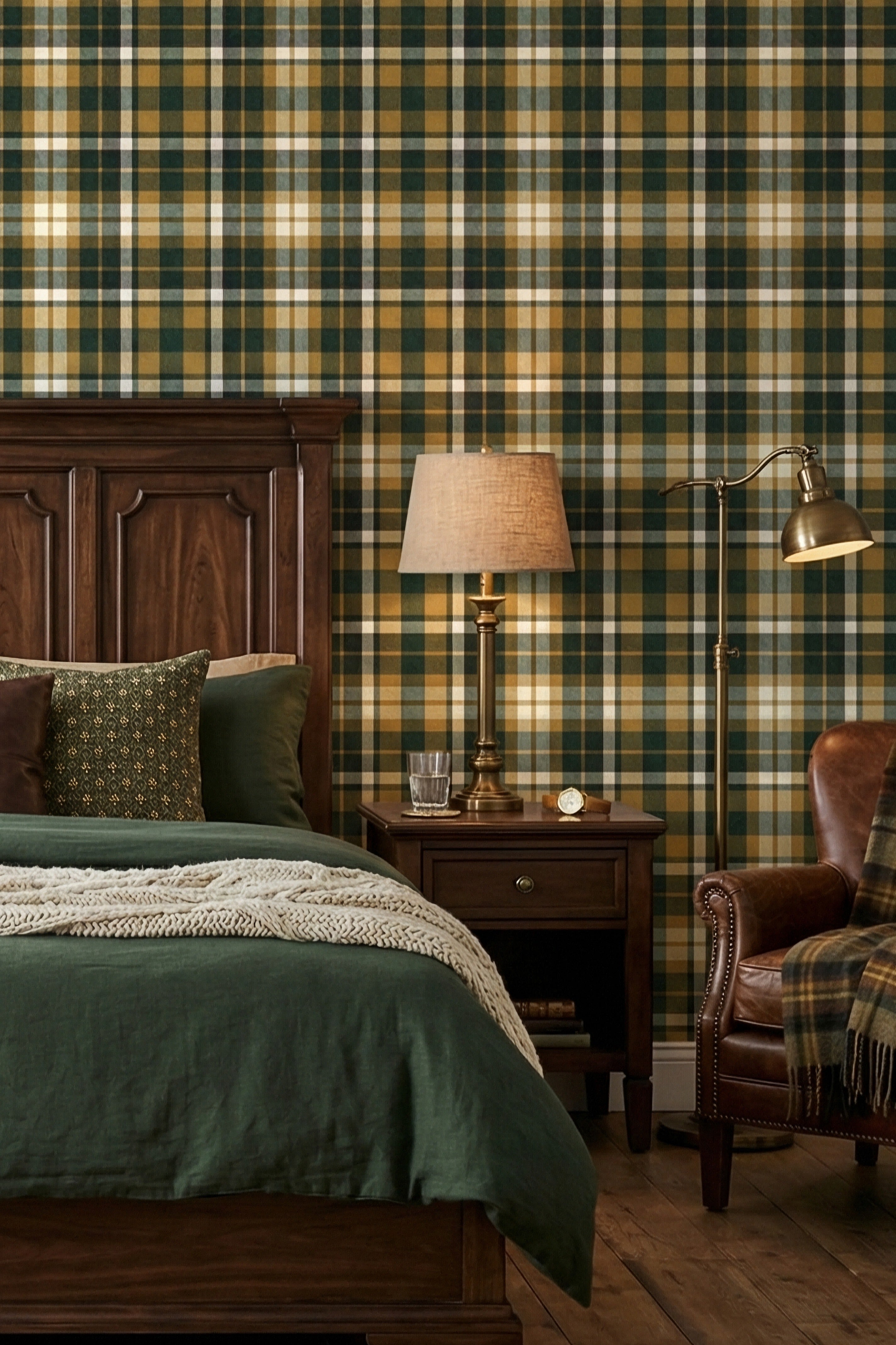 Autumn Tartan wallpaper shown in a bedroom