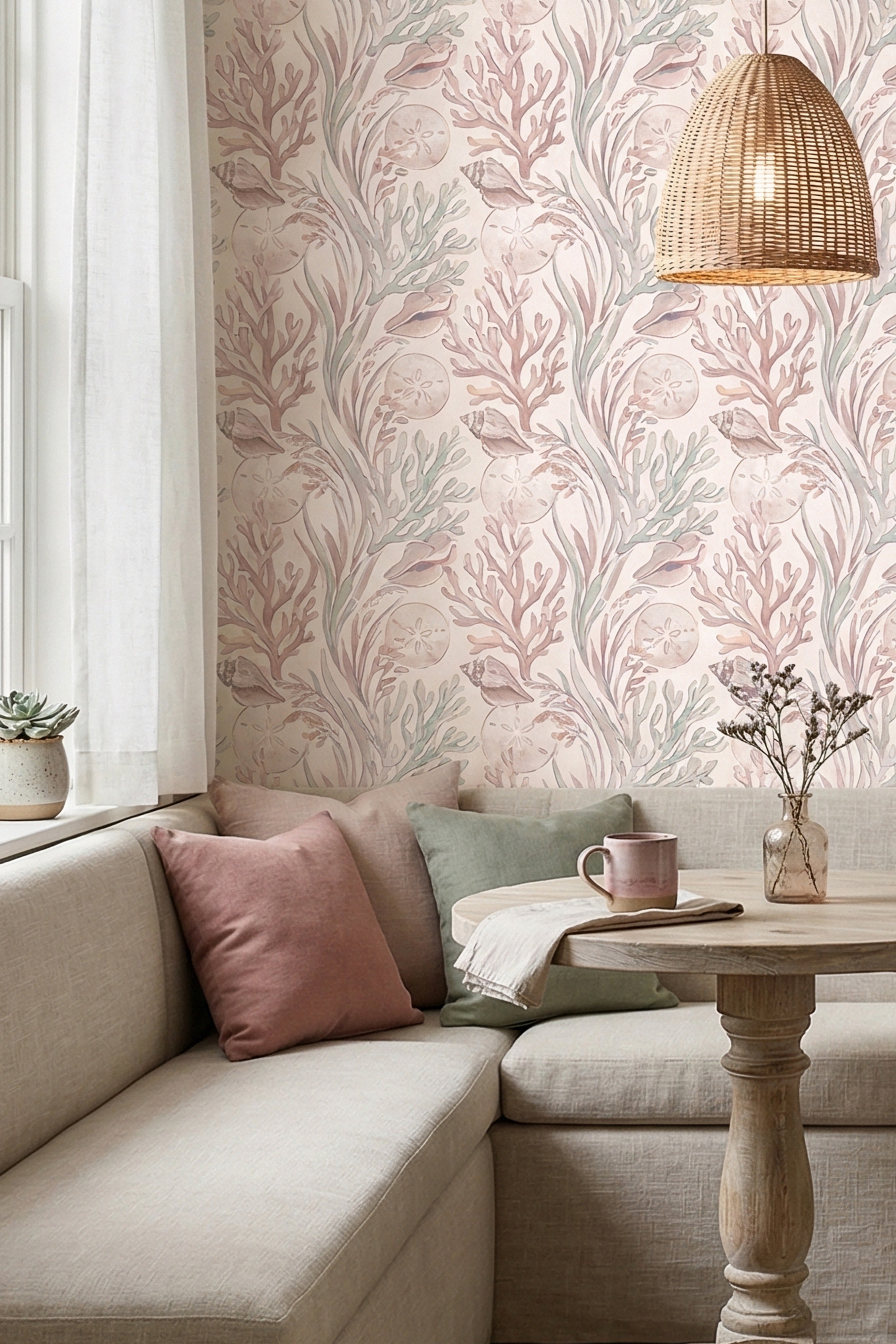 Shell Collector wallpaper shown in a cozy nook