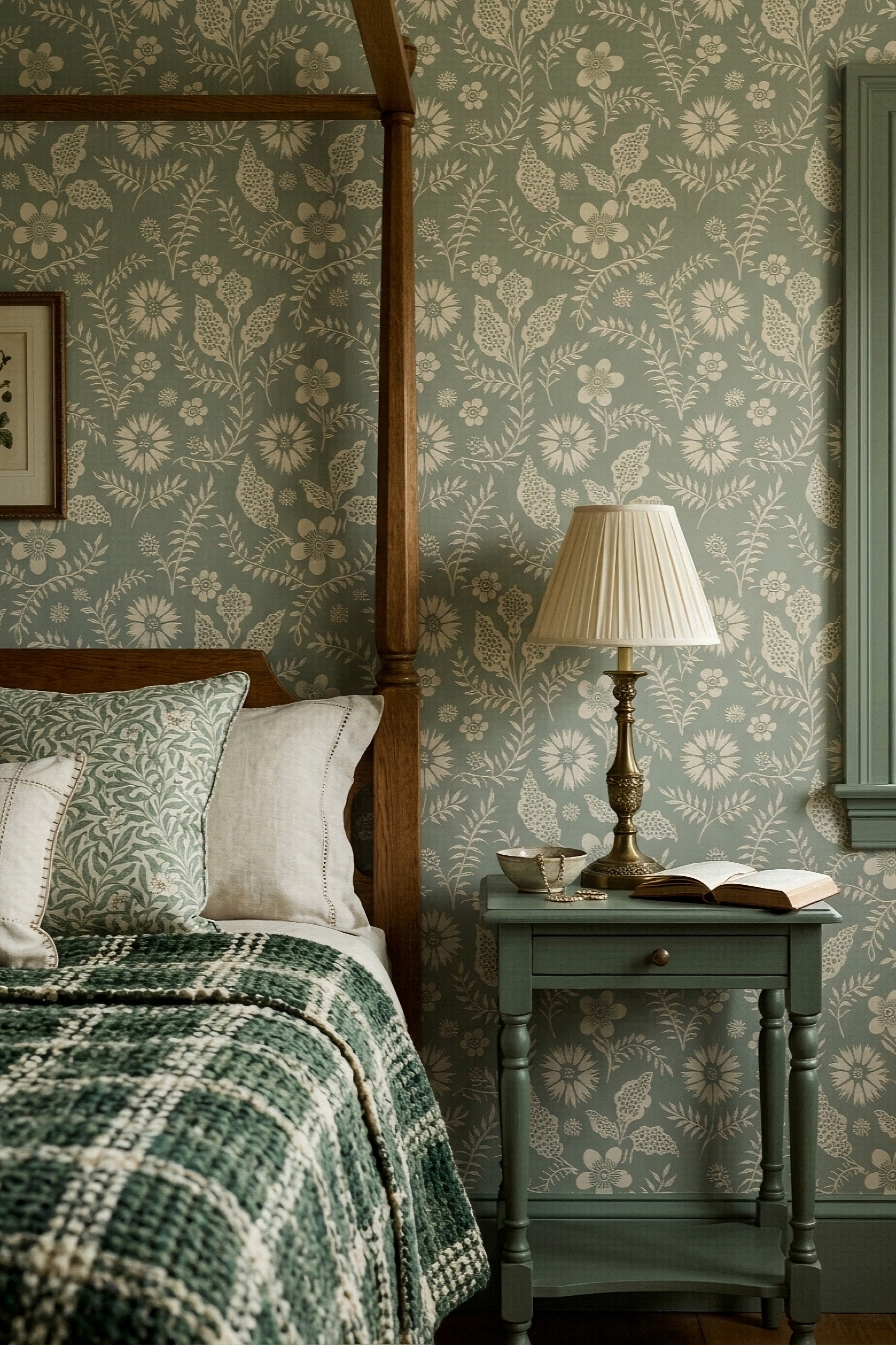 Meadow Mist wallpaper shown in a bedroom