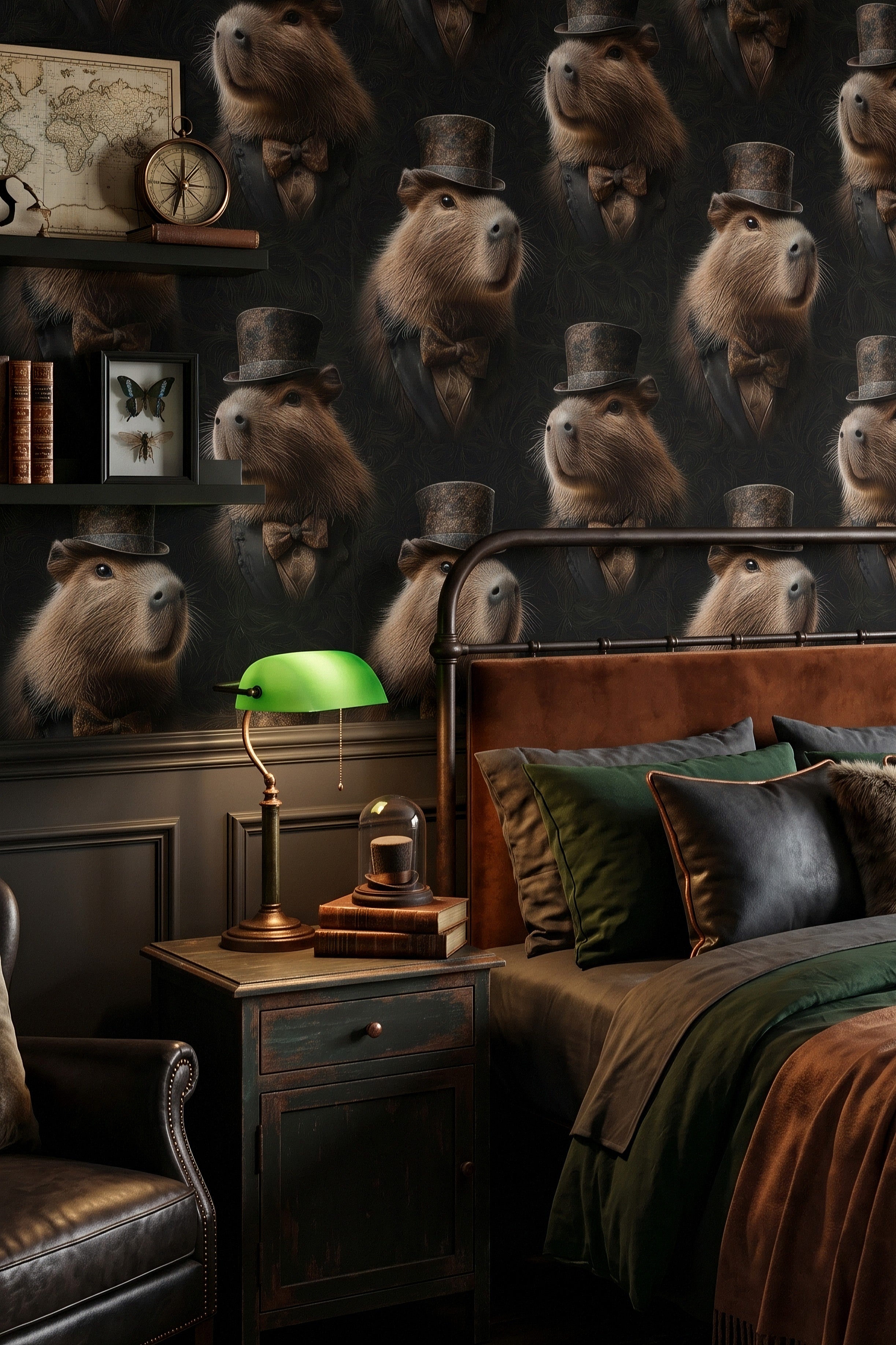 Dapper Capybara wallpaper shown in a bedroom