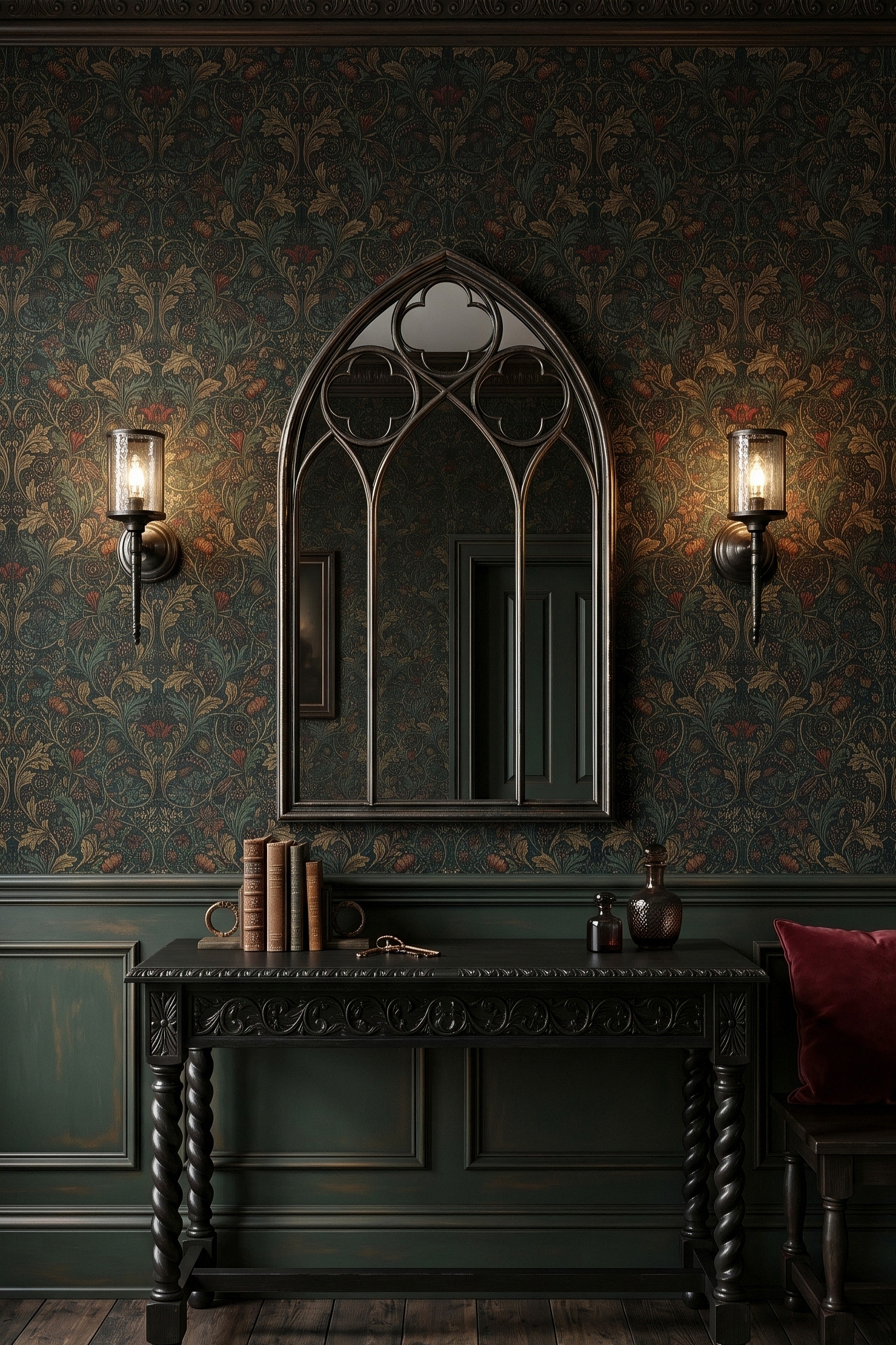Morris Vineyard wallpaper shown in an entryway