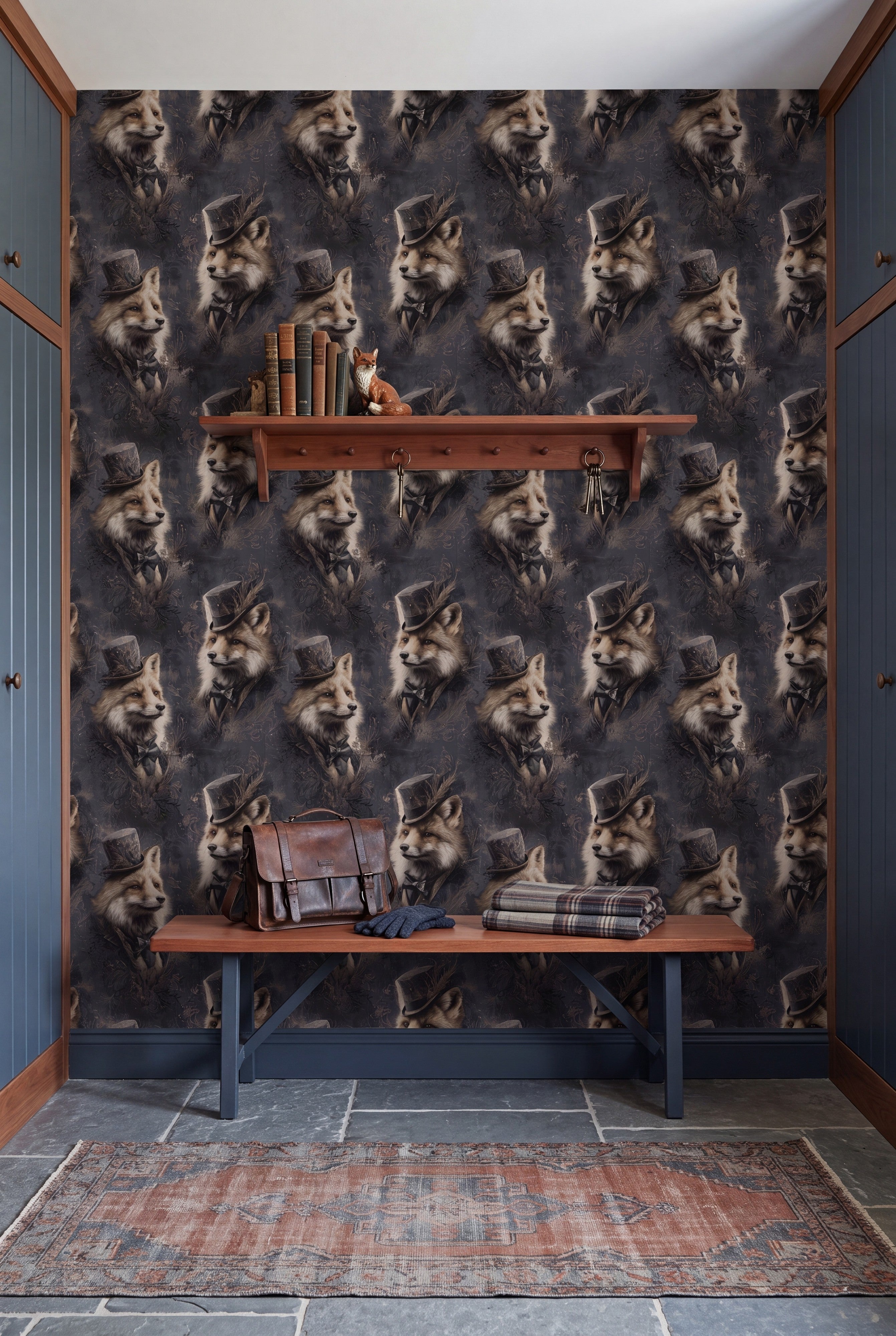 Foxglove Noir wallpaper shown on an accent wall
