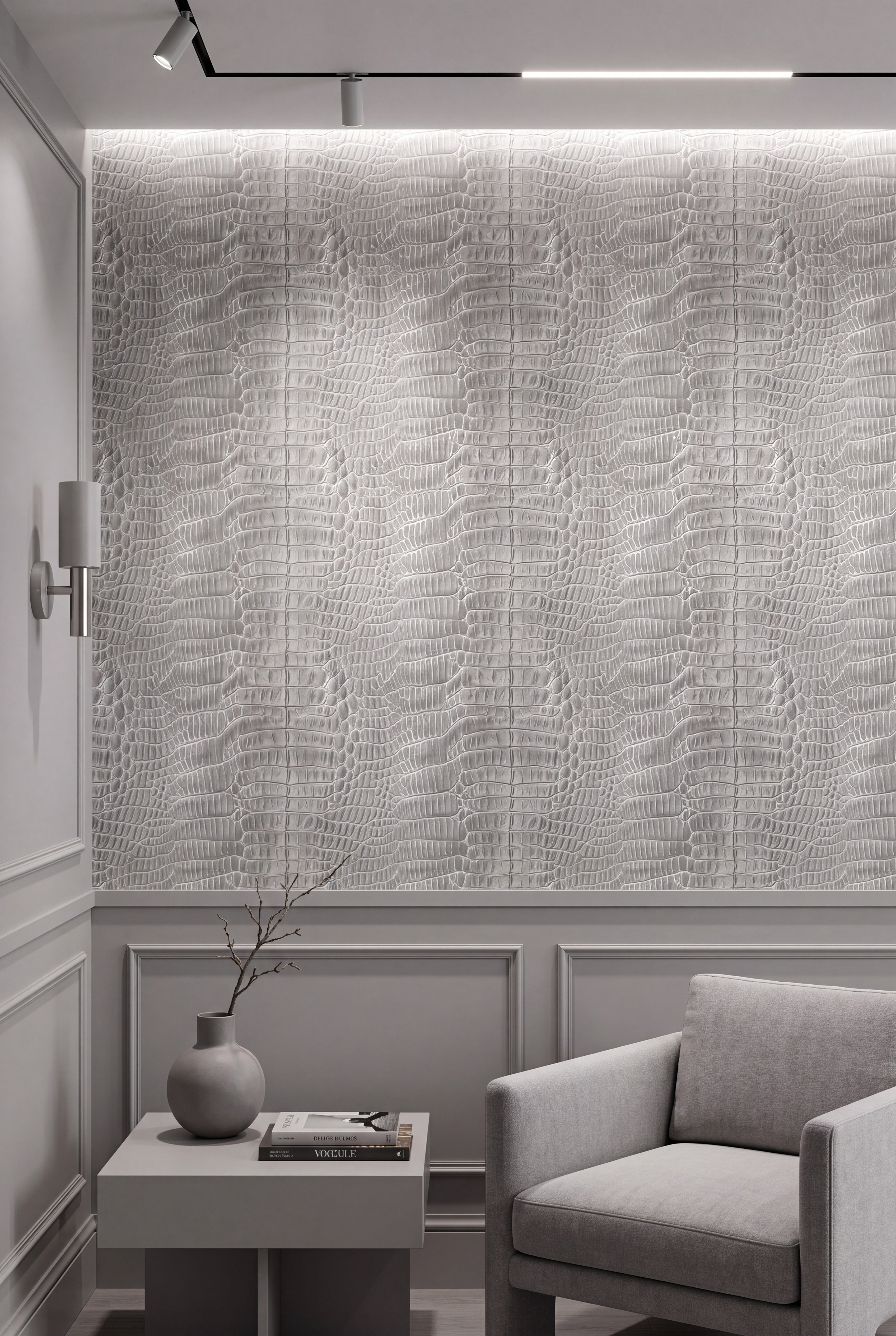 Croc Rock wallpaper shown in a living room