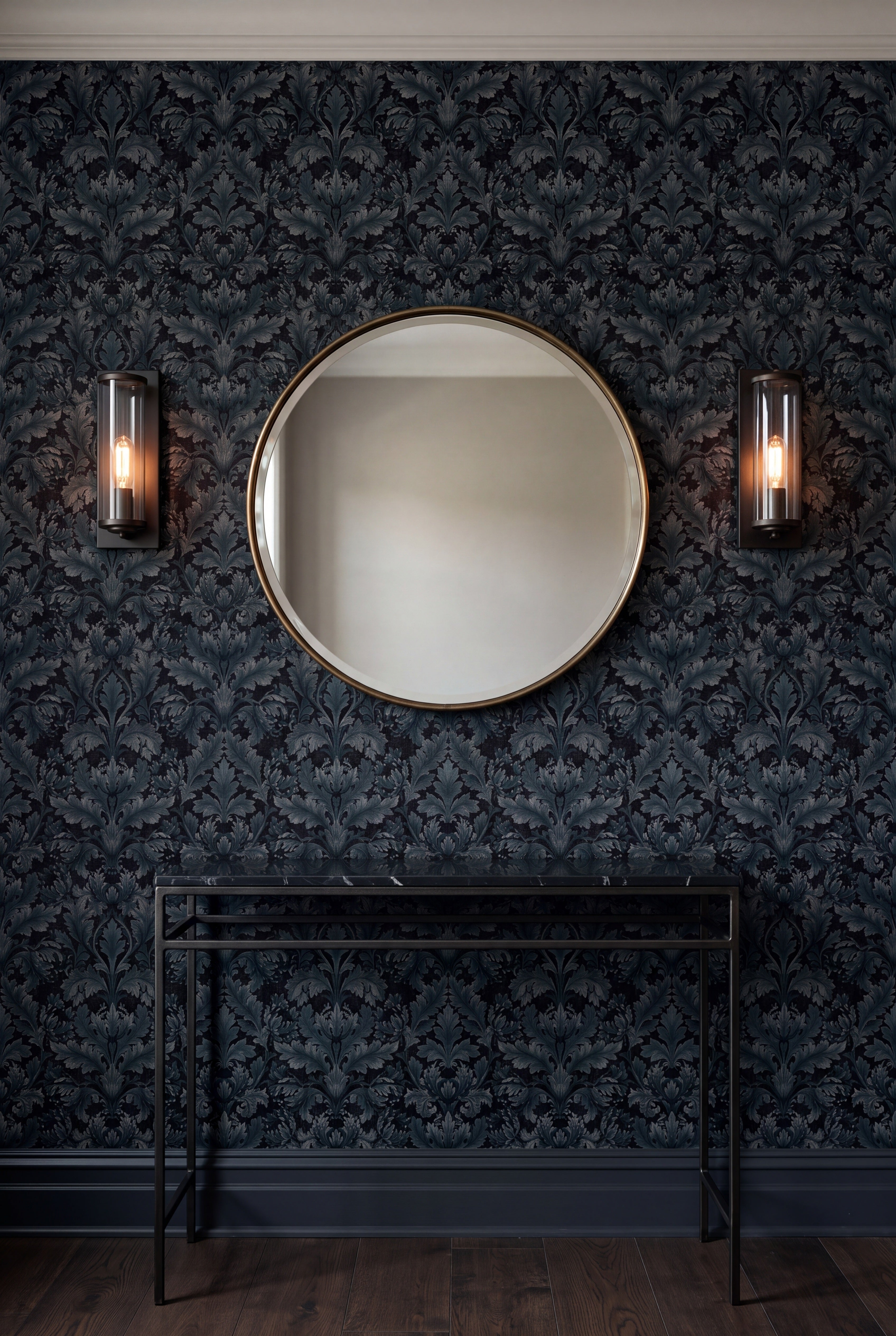 Slate Acanthus wallpaper shown in an accent wall