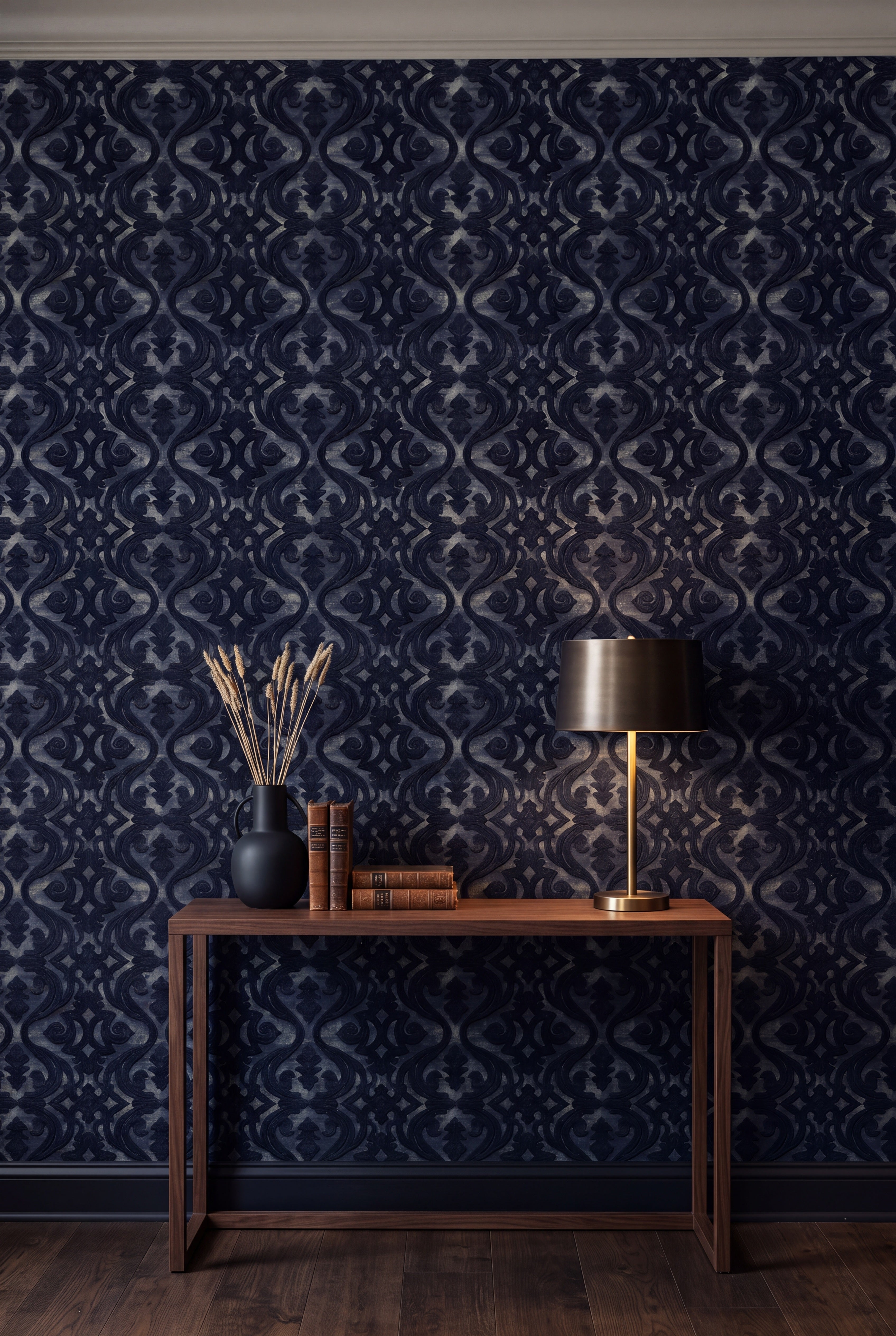 Ink Scroll wallpaper shown in an accent wall