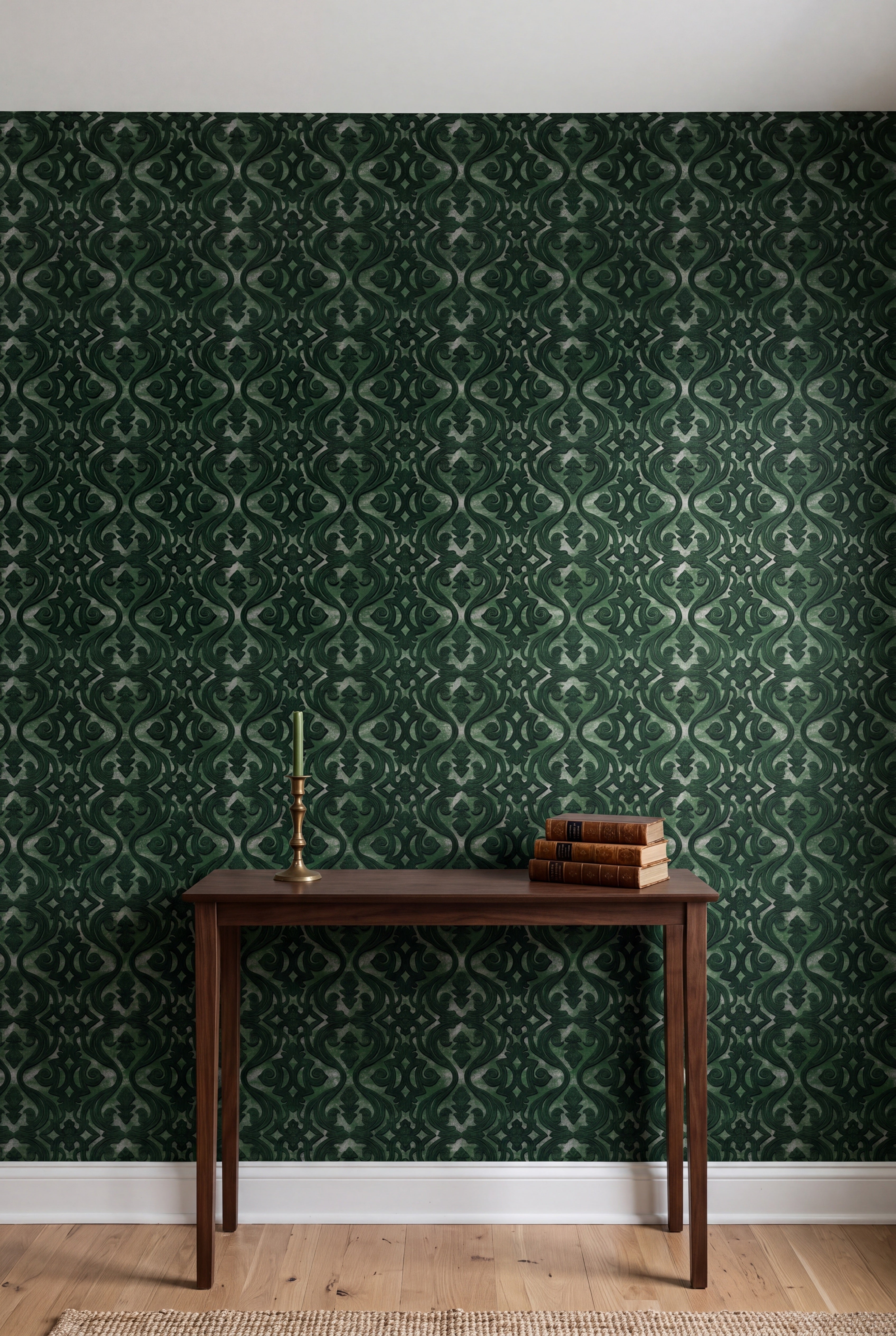 Pine Scroll wallpaper shown in an accent wall