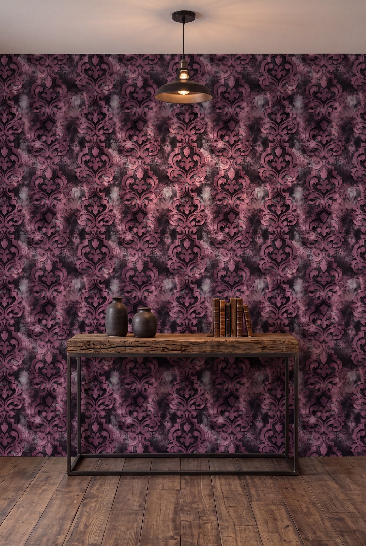 Mauve Relic wallpaper shown in an accent wall