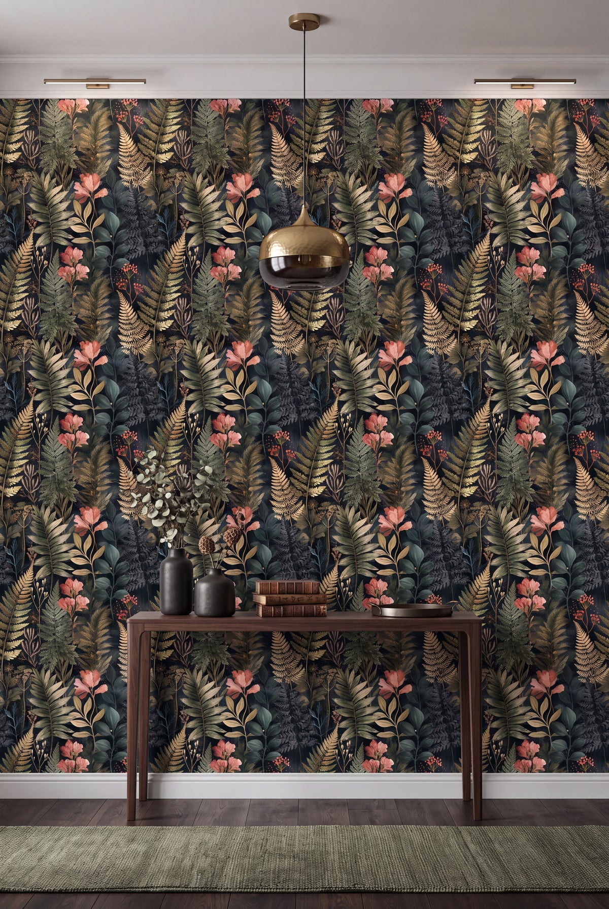 Fern Hollow wallpaper shown in an accent wall