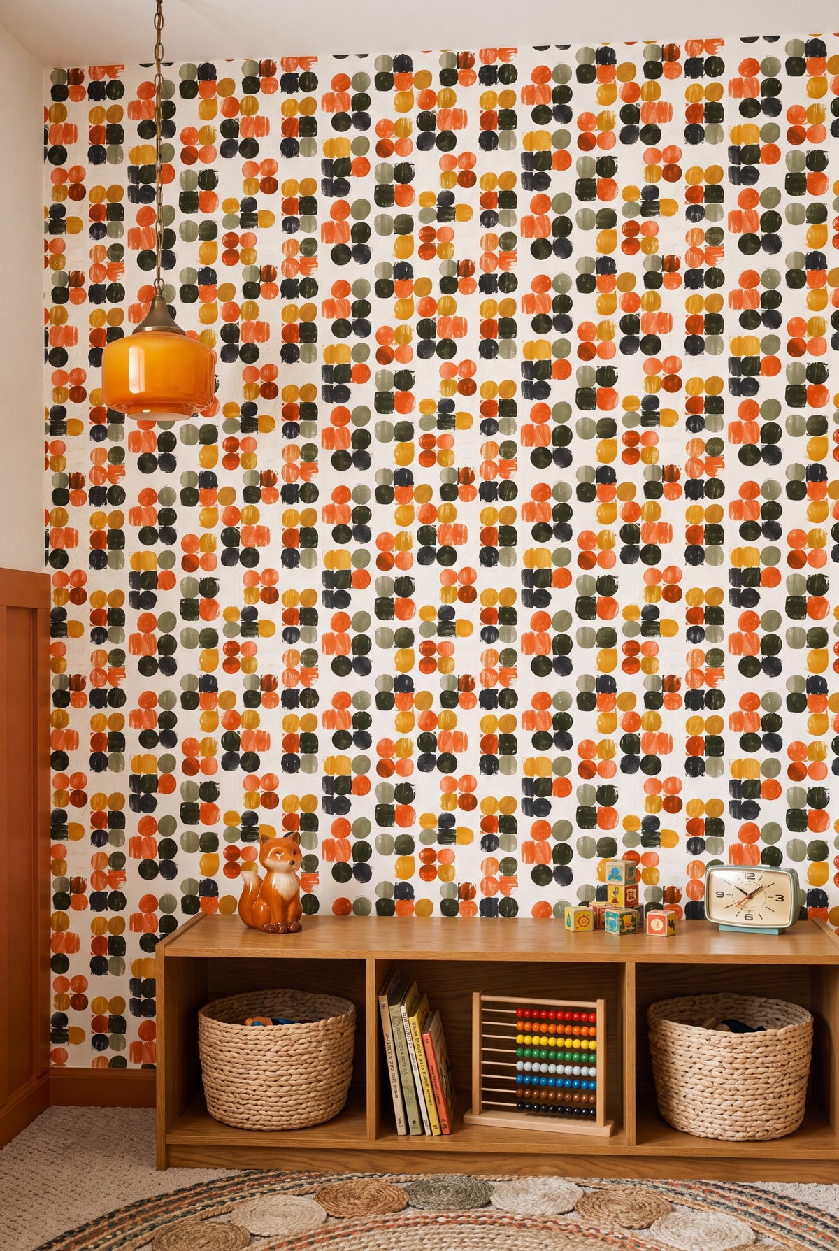 Market Dot wallpaper shown in a kids room