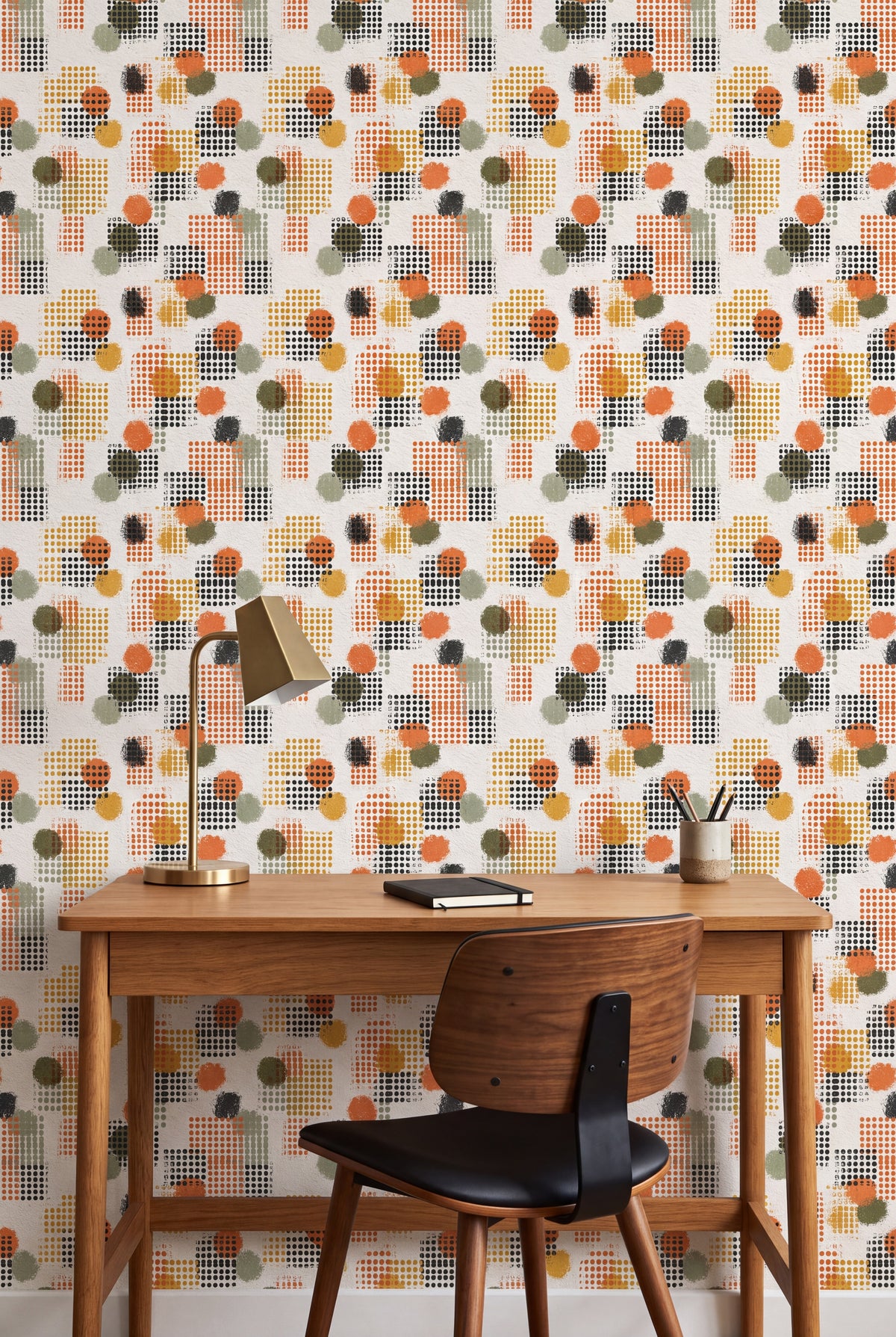 Confetti Grid wallpaper shown in a home office