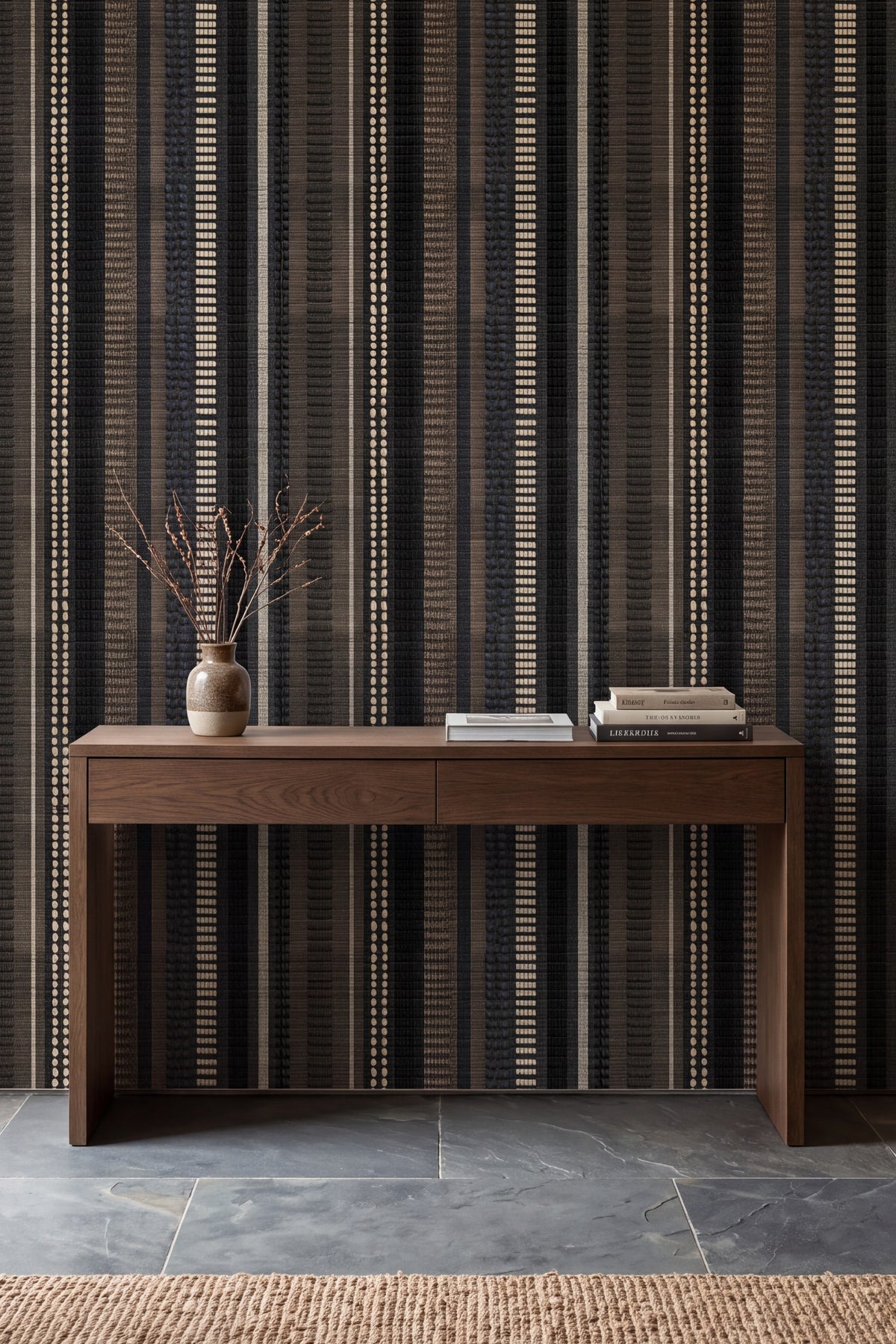 Midnight Homespun wallpaper shown in an accent wall