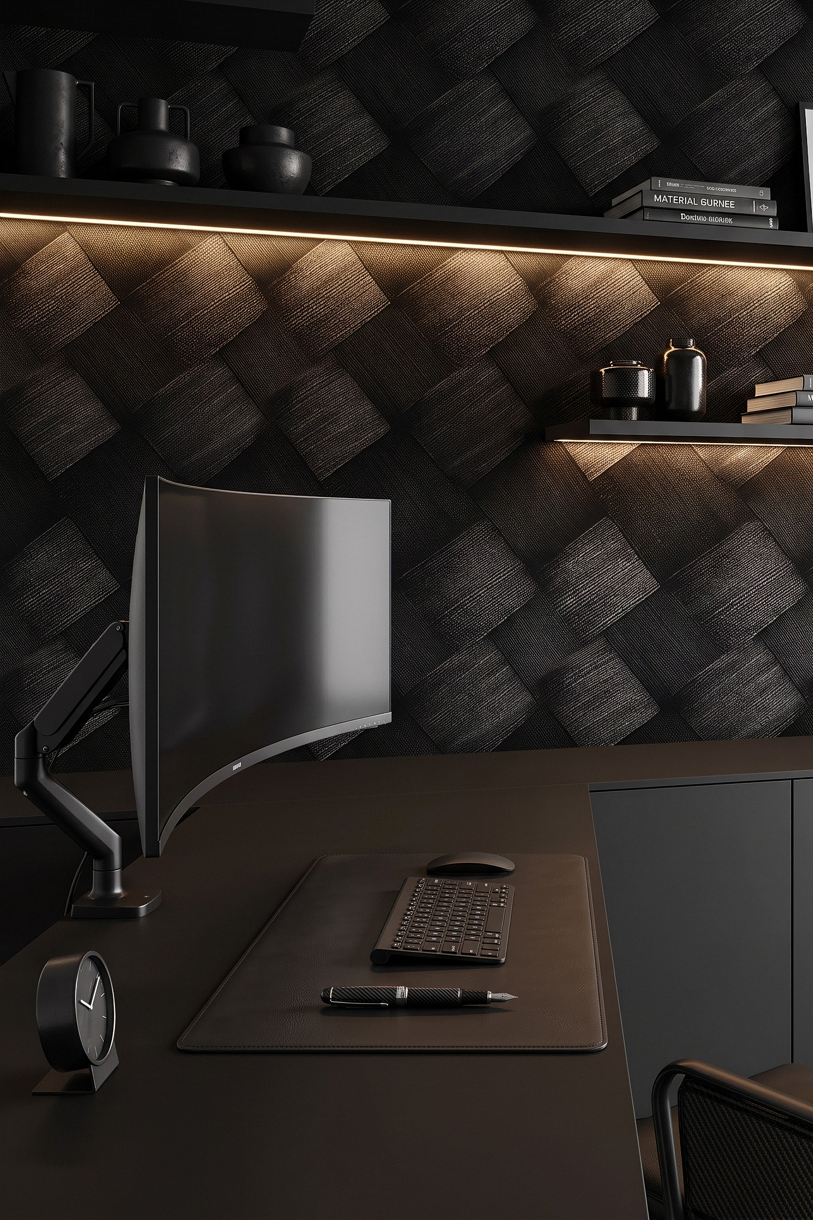 Onyx Weave wallpaper shown in a home office