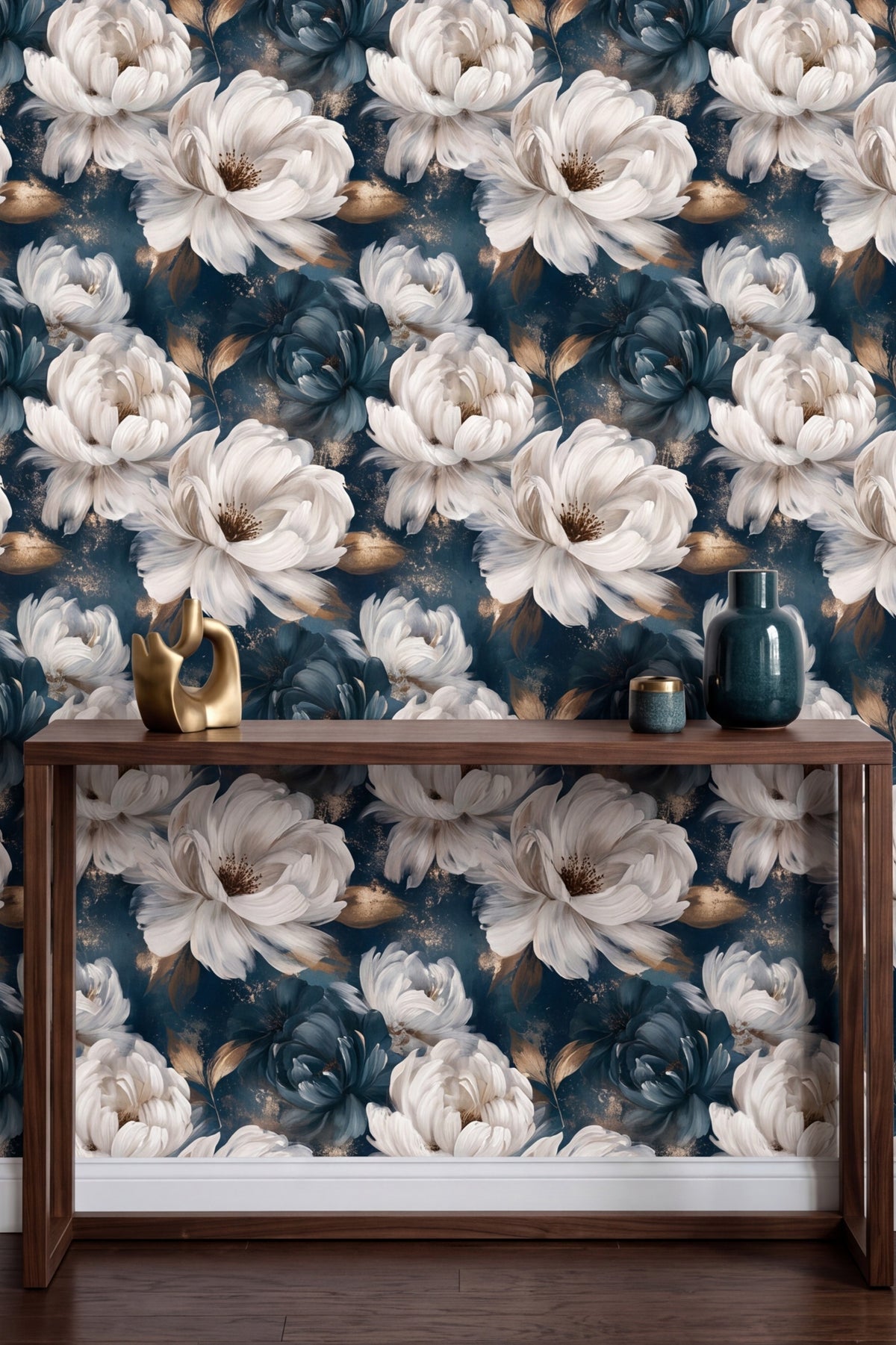 Pearl Nocturne wallpaper shown in an accent wall