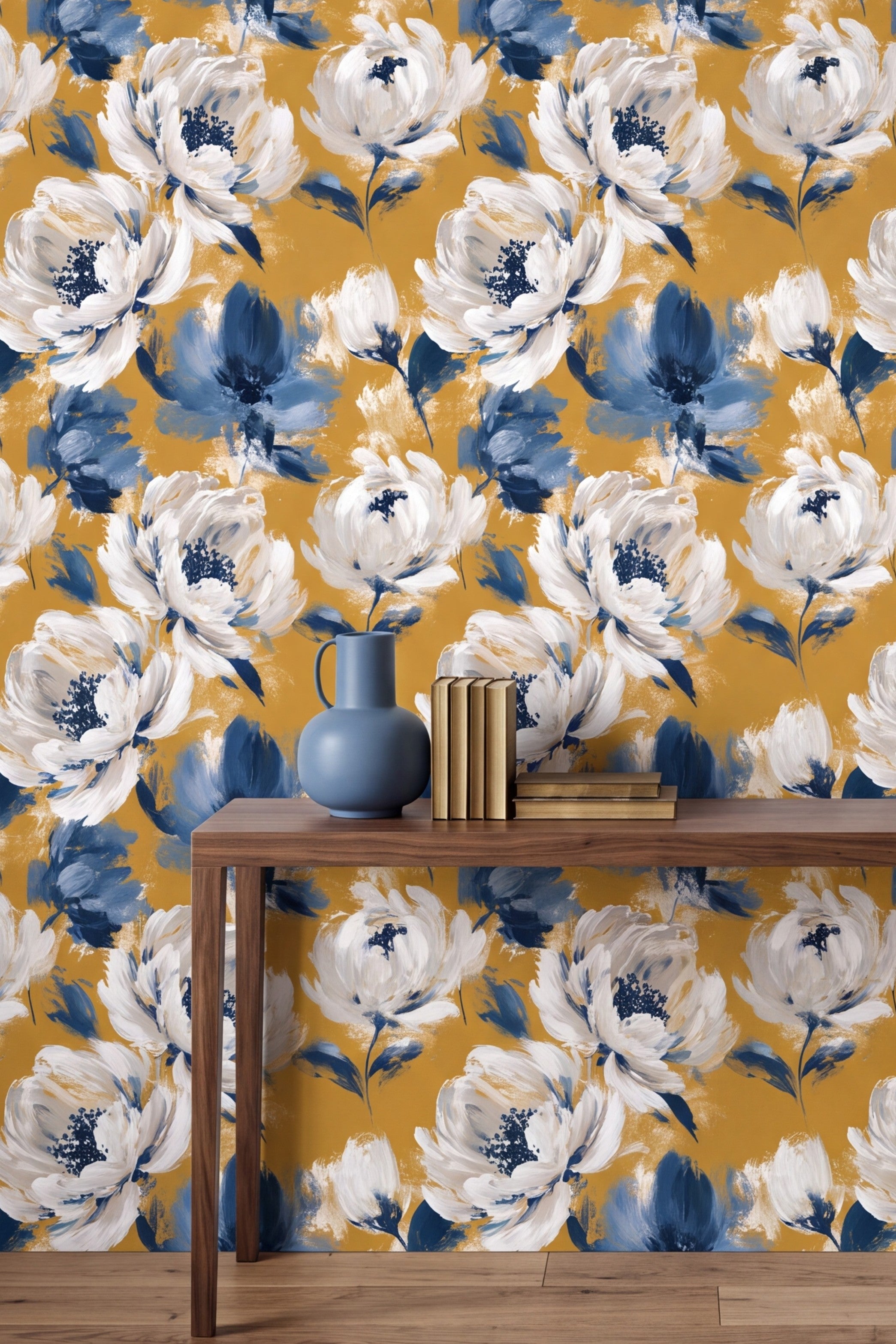 Goldenrod Bloom wallpaper shown in an accent wall