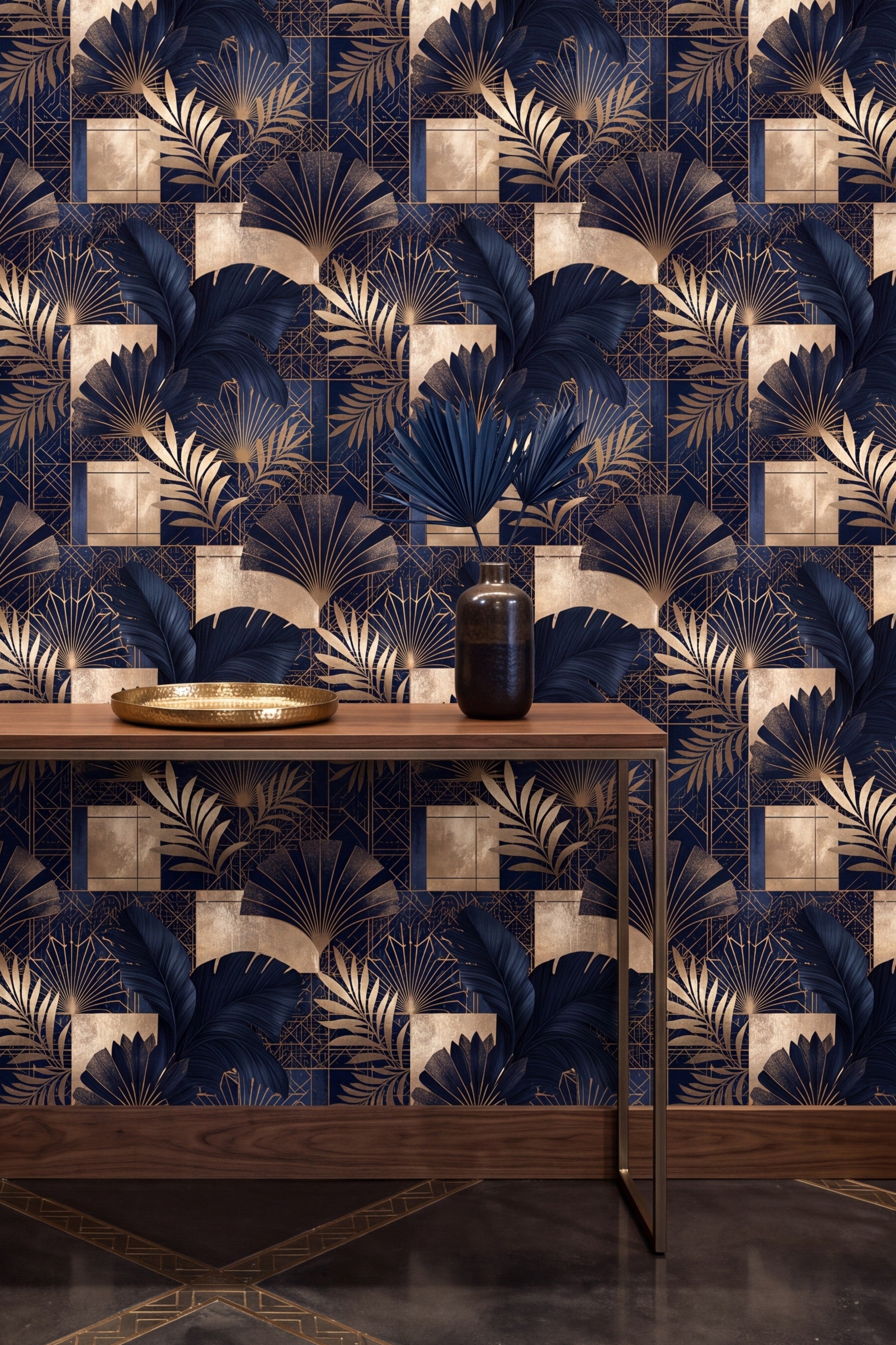 Cobalt Gala wallpaper shown in an accent wall