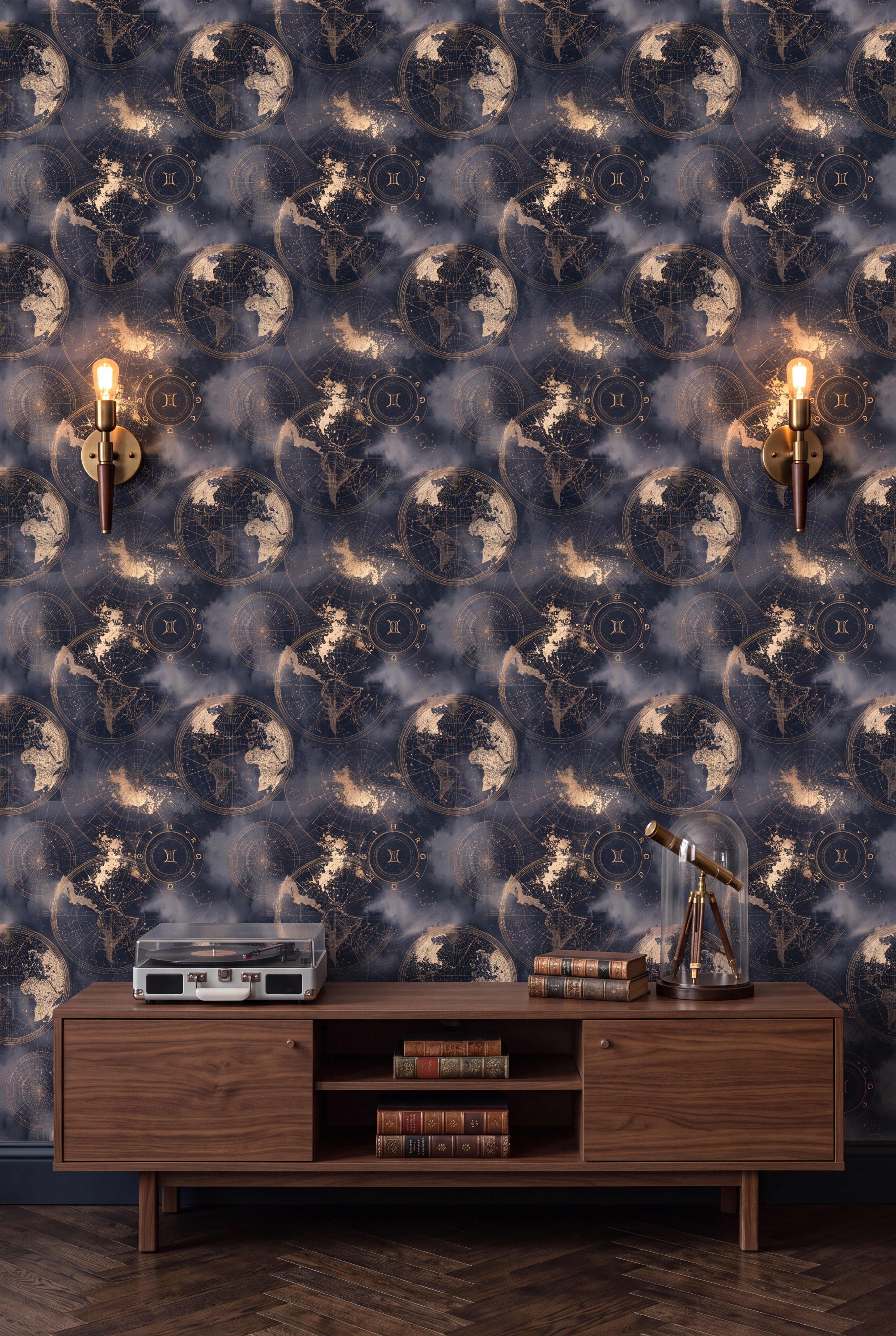 Star Atlas wallpaper shown in a media room