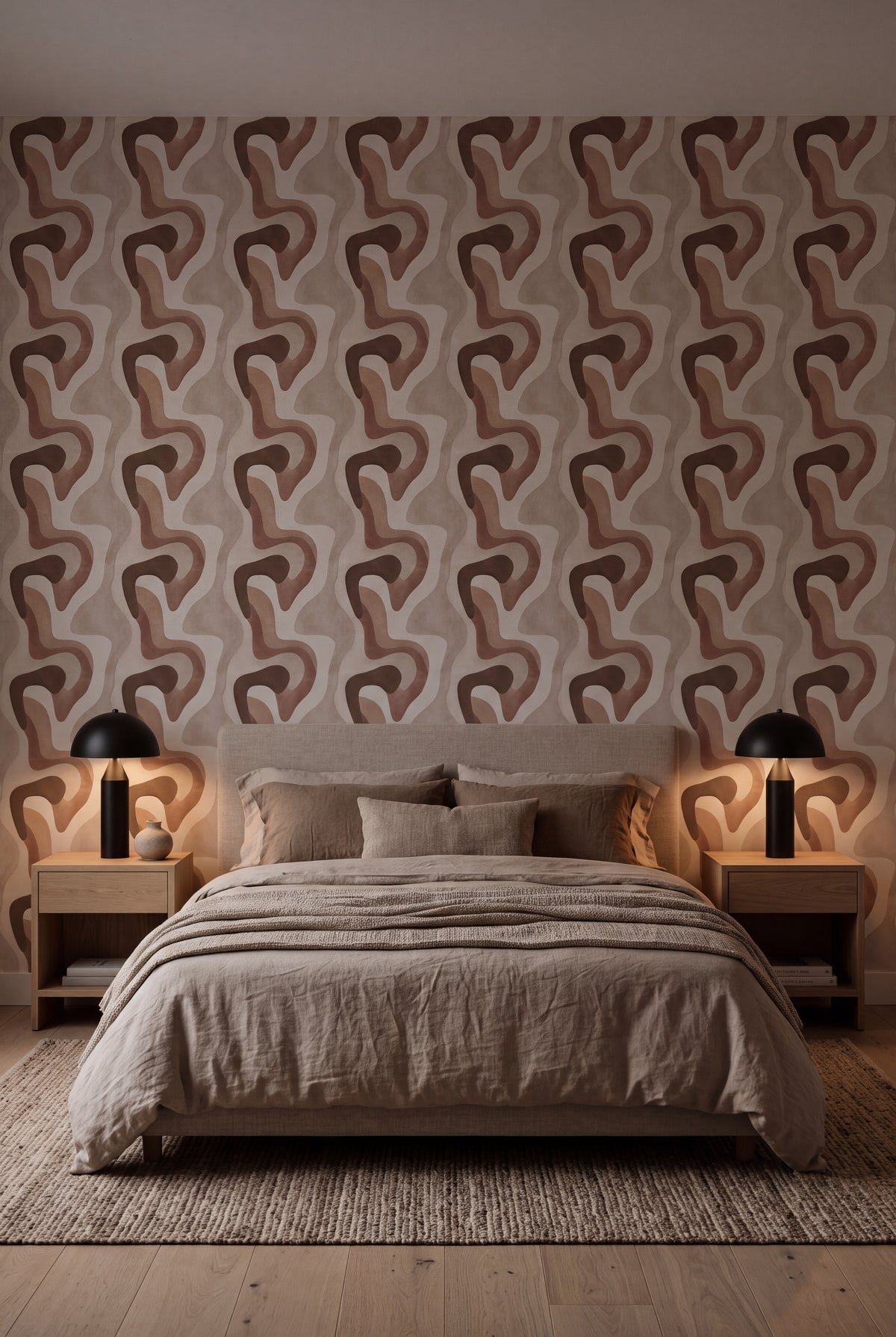 Dune Drift wallpaper shown in a bedroom