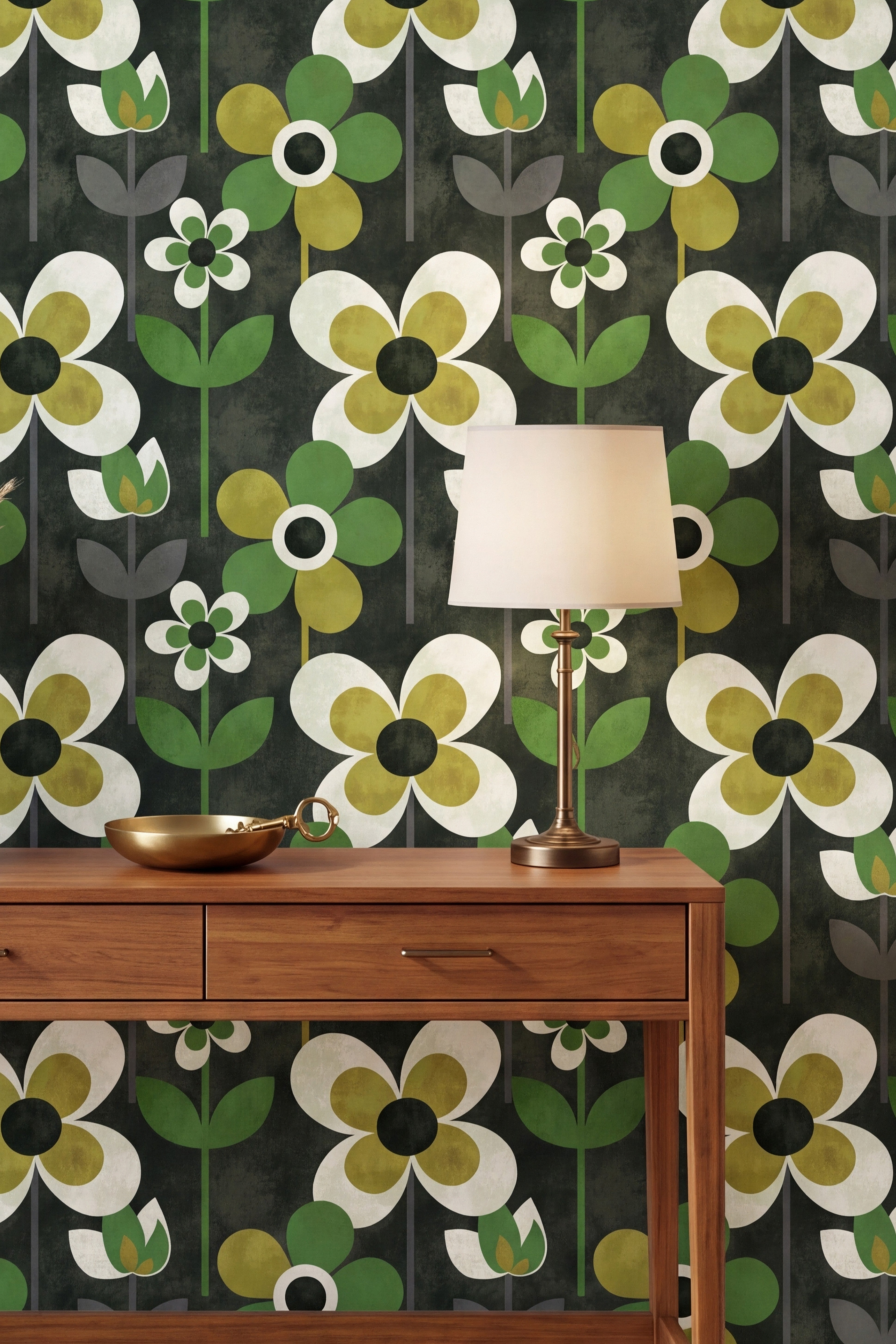 Pistachio Mod wallpaper shown in an accent wall