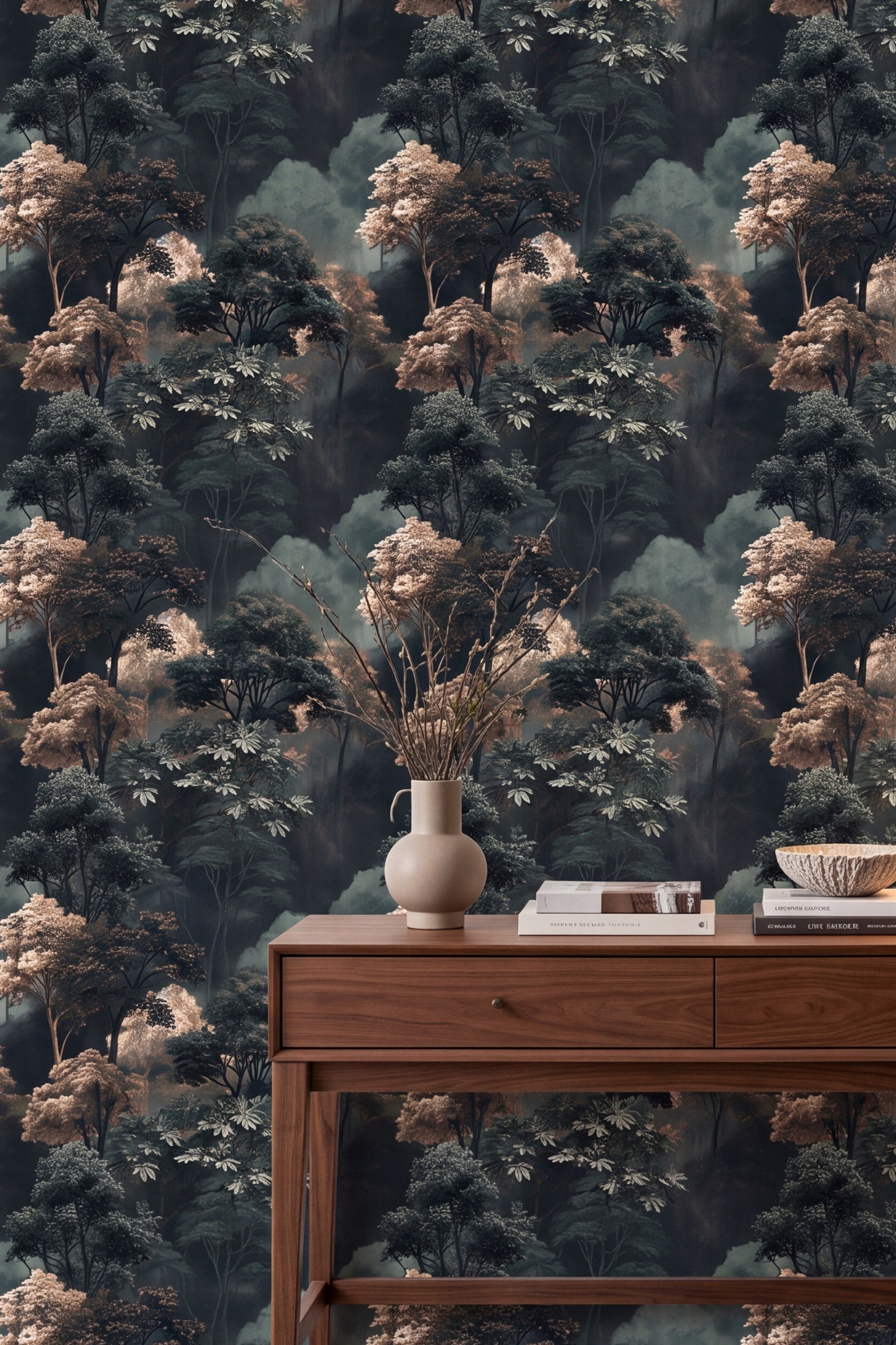 Twilight Canopy wallpaper shown in an accent wall