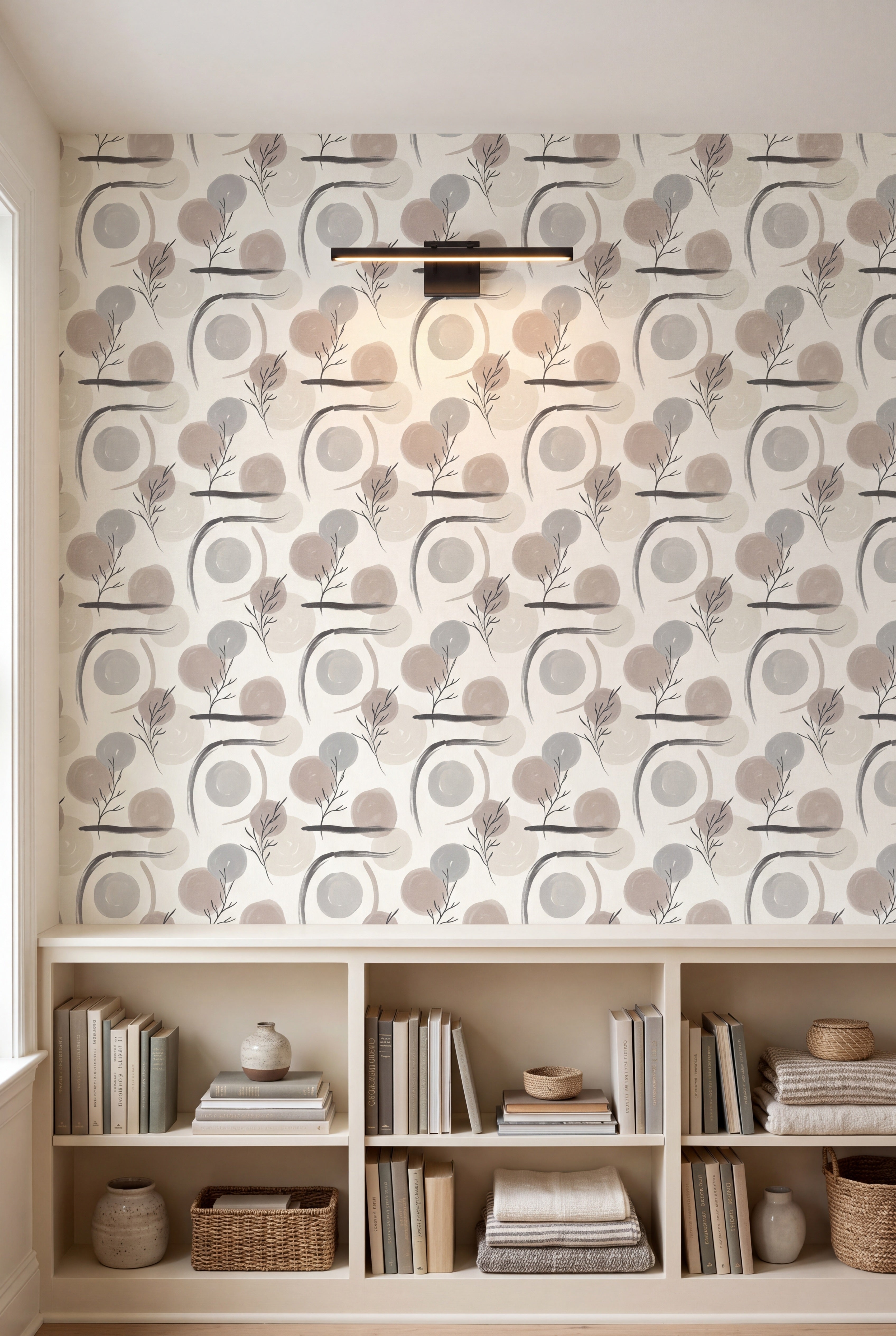 Ink and Stone wallpaper shown in a library