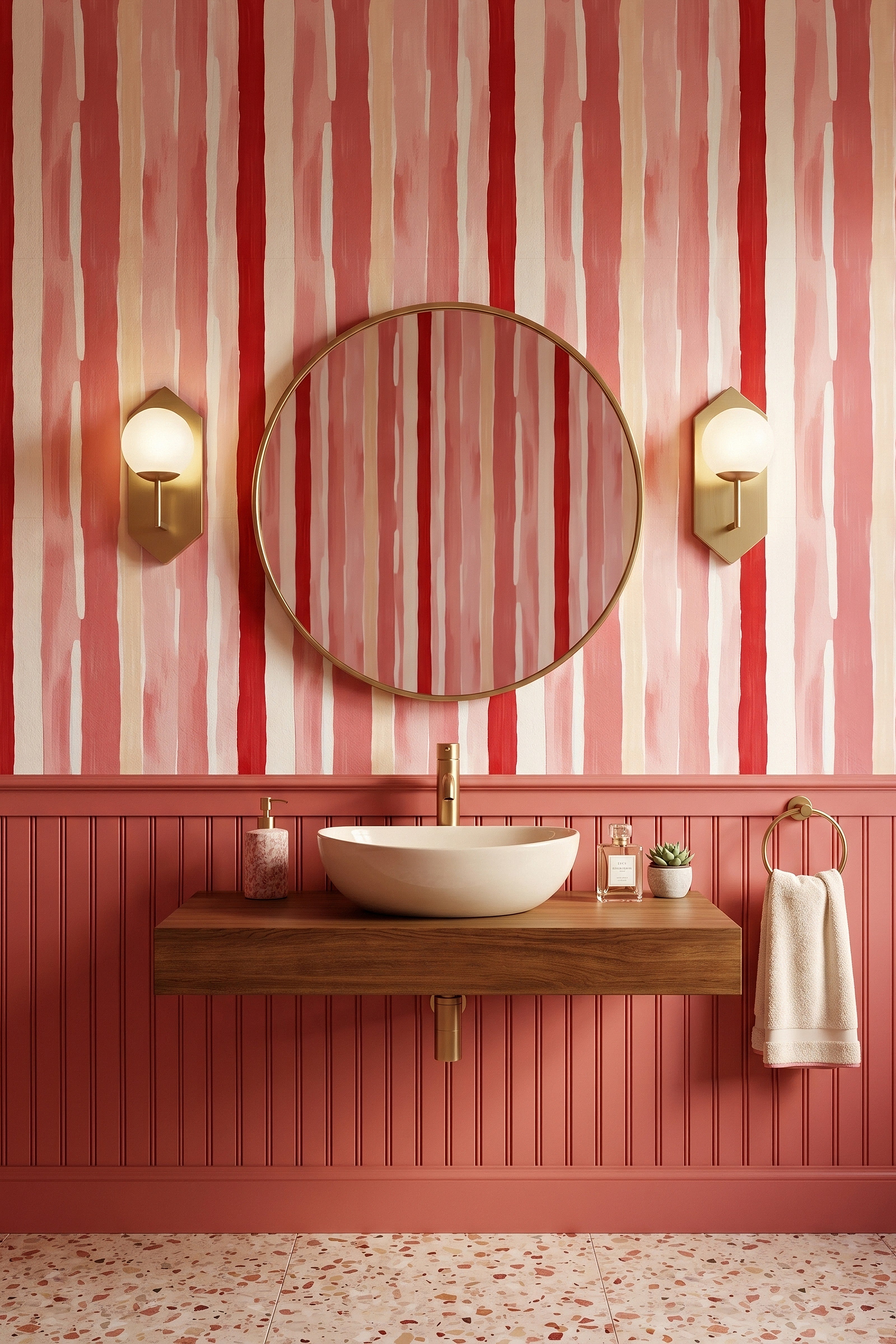 Taffy Stripe wallpaper shown in a powder room