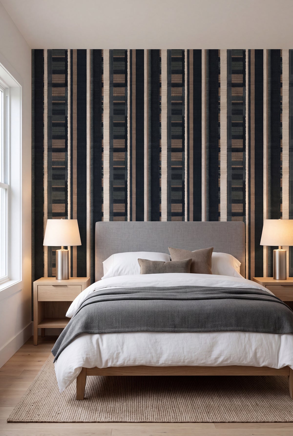 Spruce Weave wallpaper shown in a bedroom