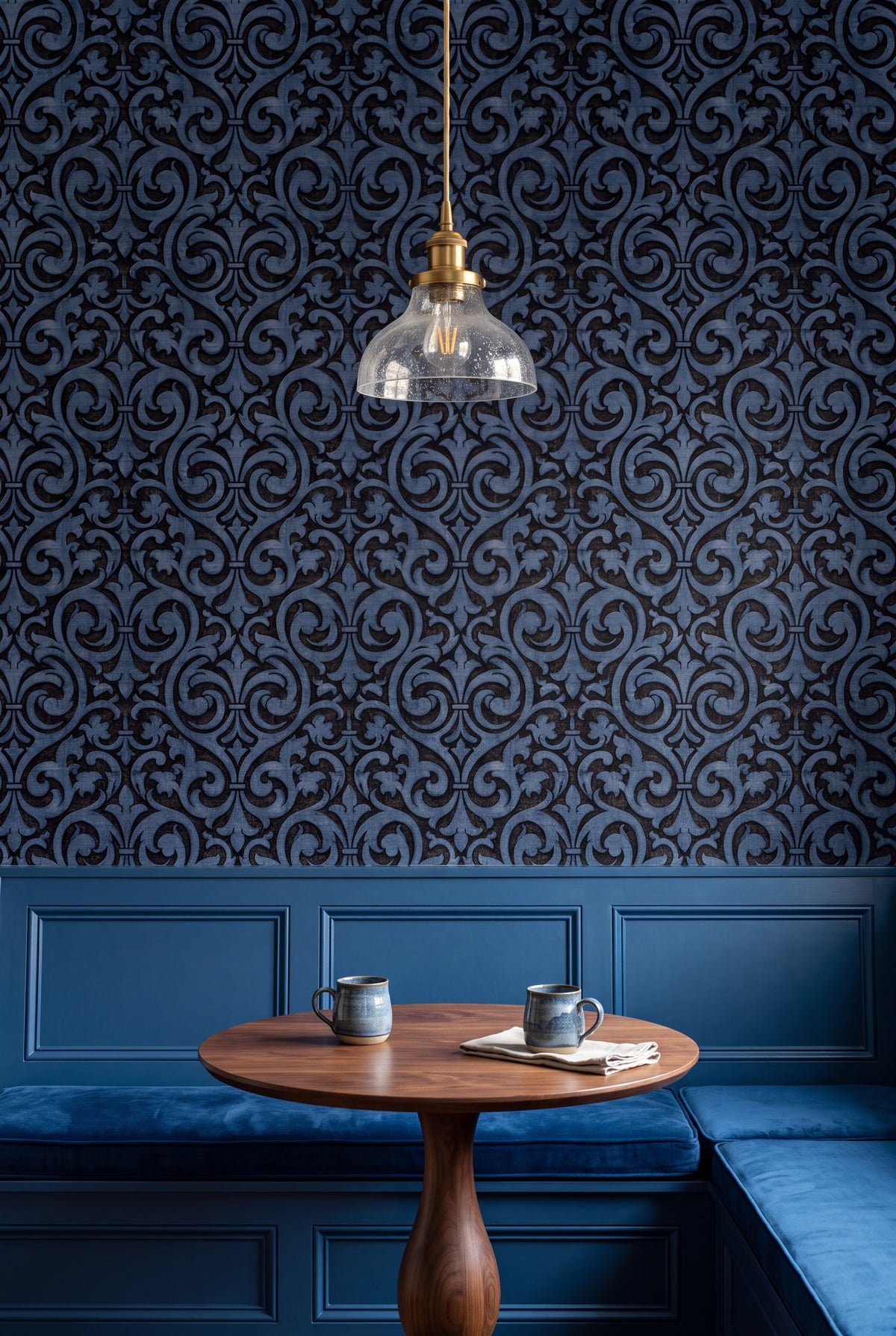 Regent Fleur wallpaper shown in a kitchen breakfast nook