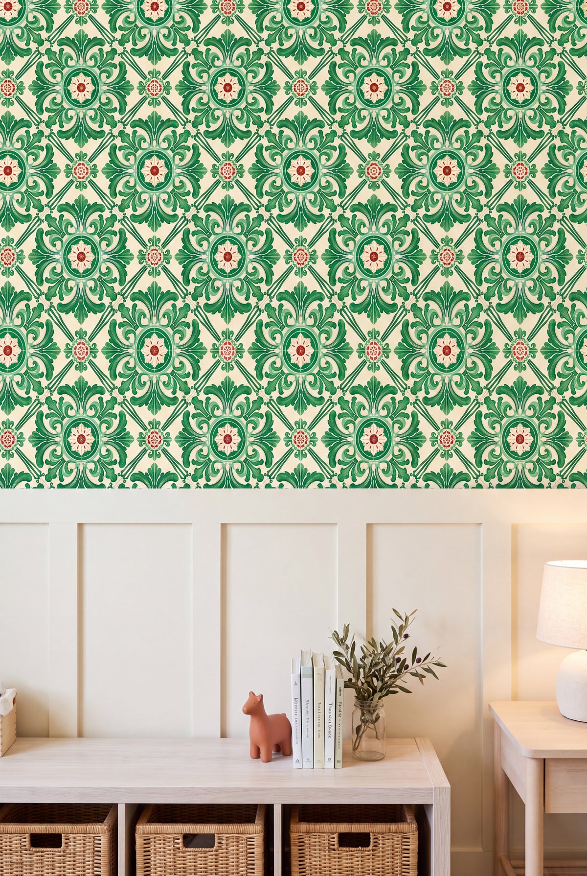 Coimbra Green wallpaper shown in a kids room