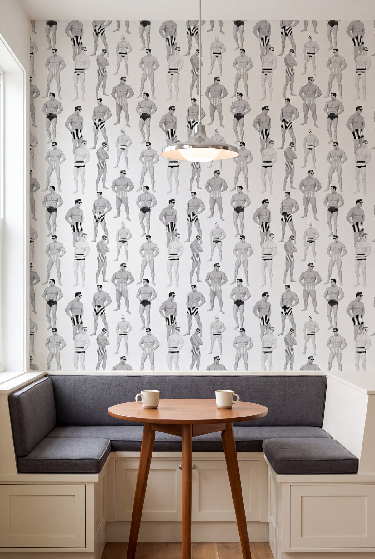 Cabana Noir wallpaper shown in a kitchen breakfast nook