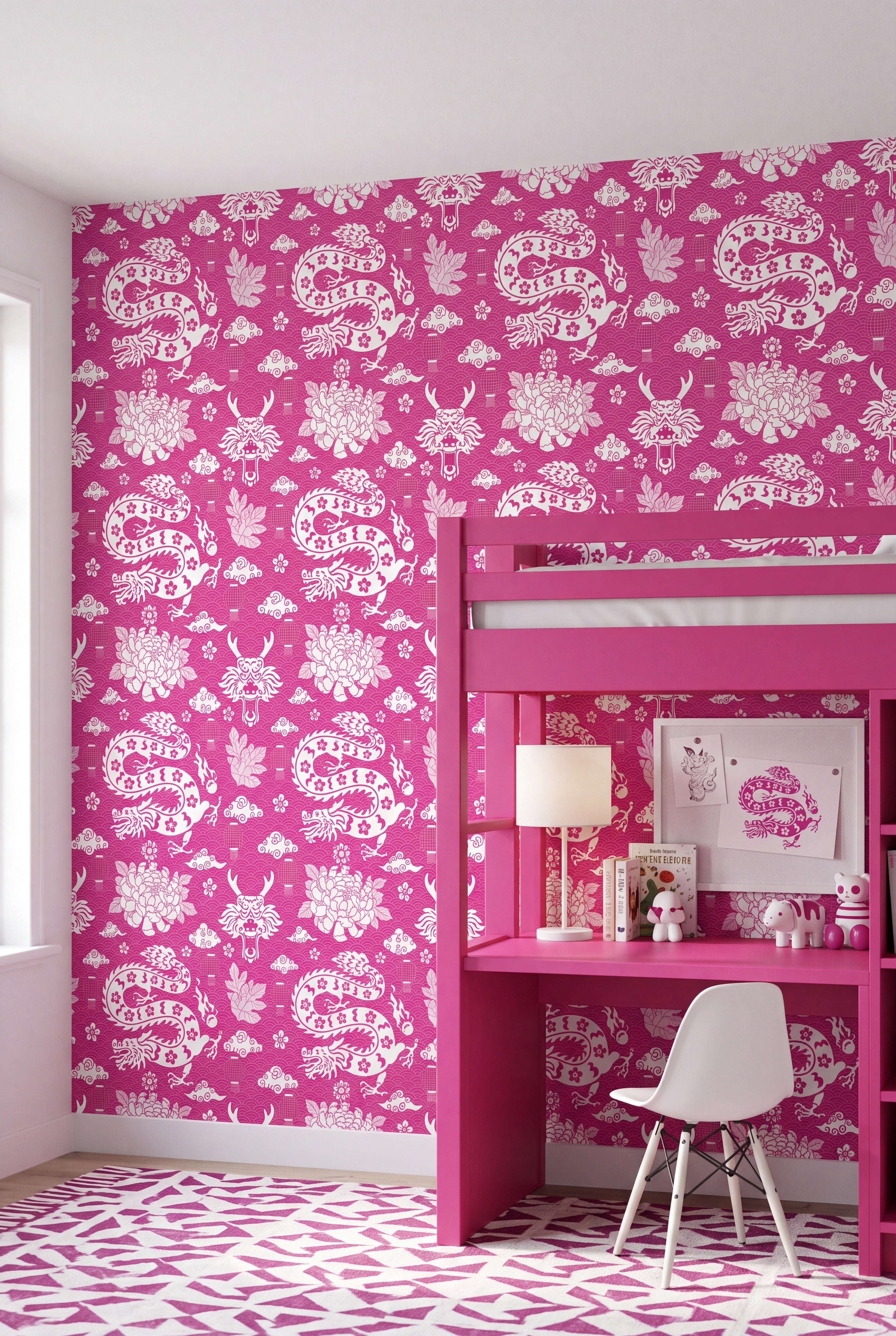 Dragonfruit wallpaper shown in a kids' room