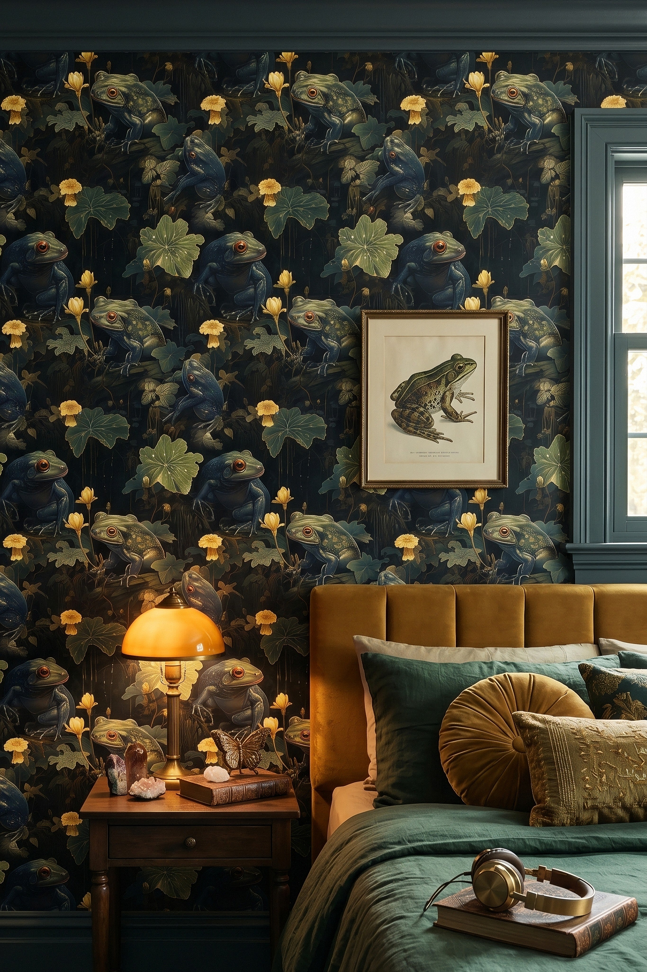 Pond Life wallpaper shown in a bedroom