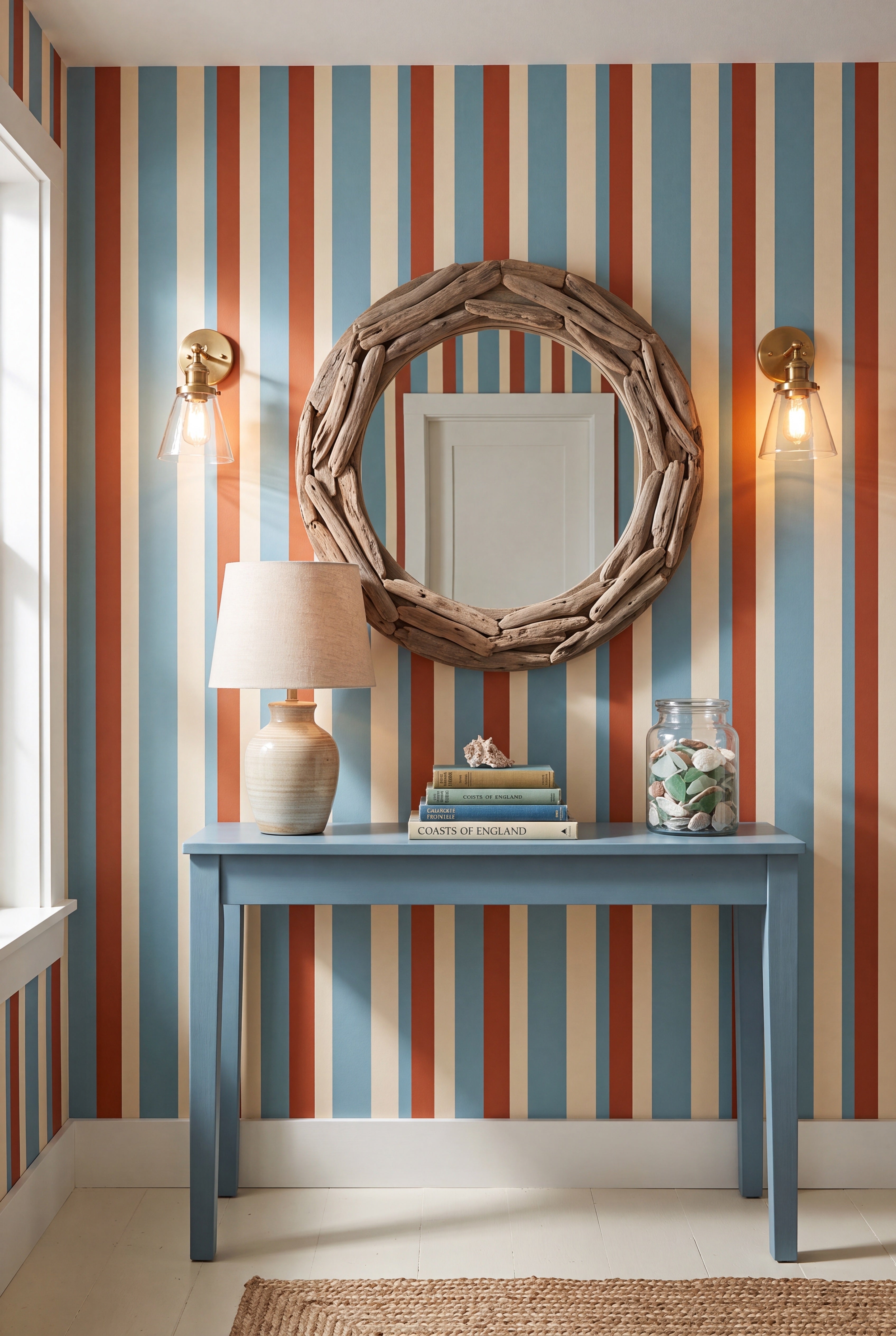 Carousel Stripe wallpaper shown in an entryway