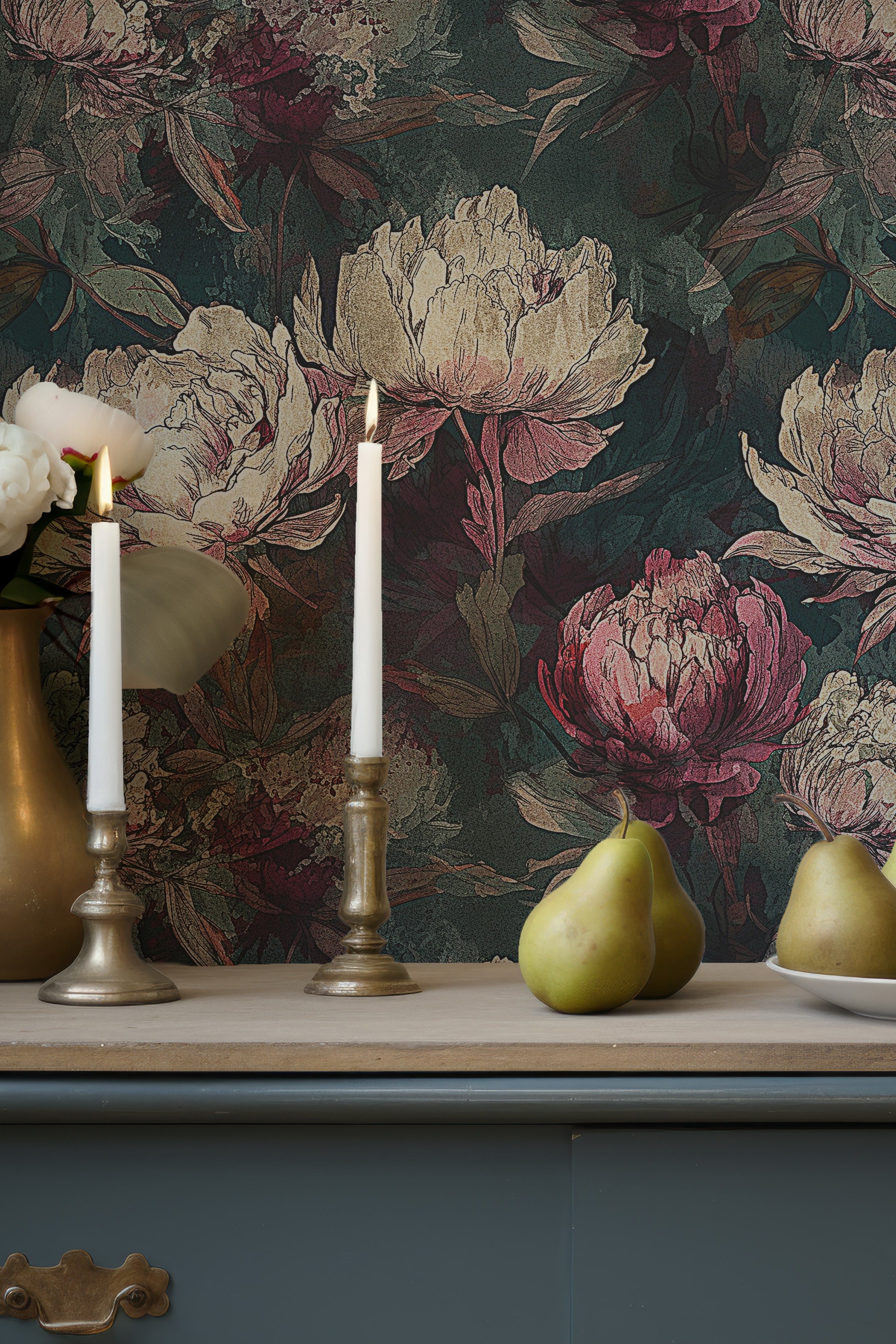 Gothic Romance wallpaper shown in a dining room