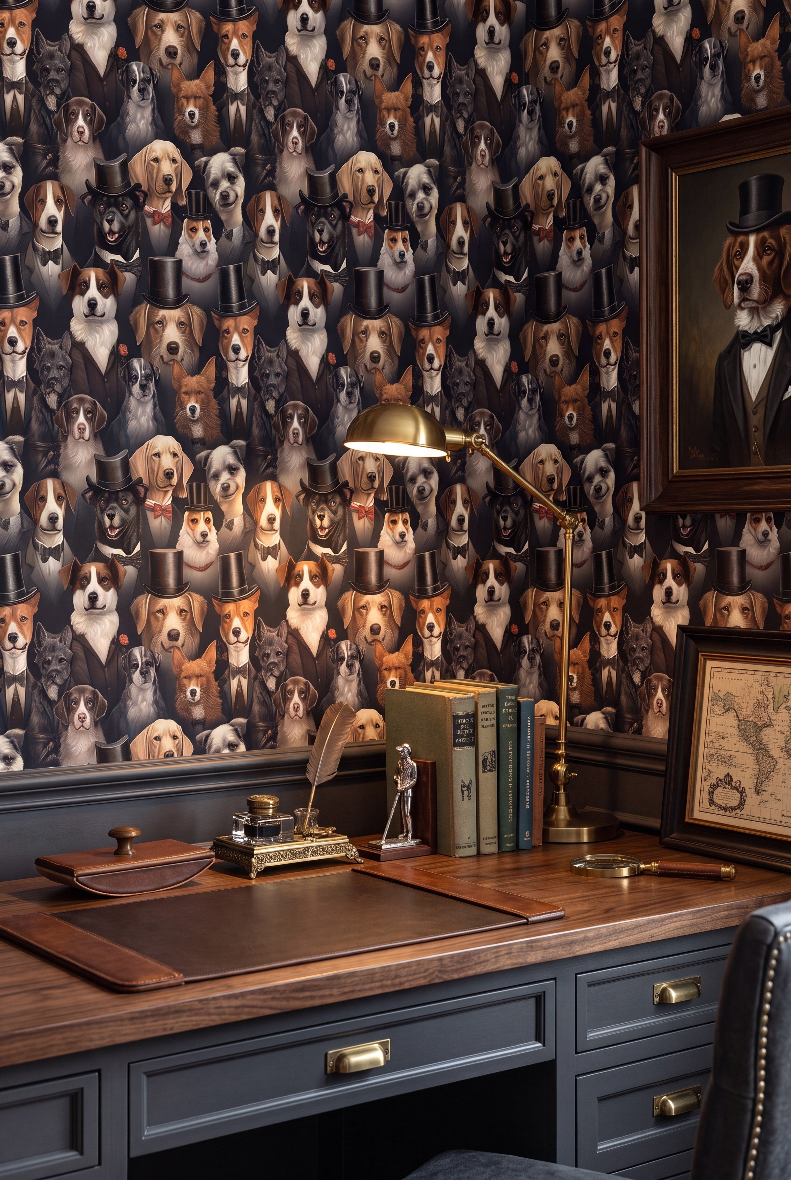 Hound Manor wallpaper shown in a home office