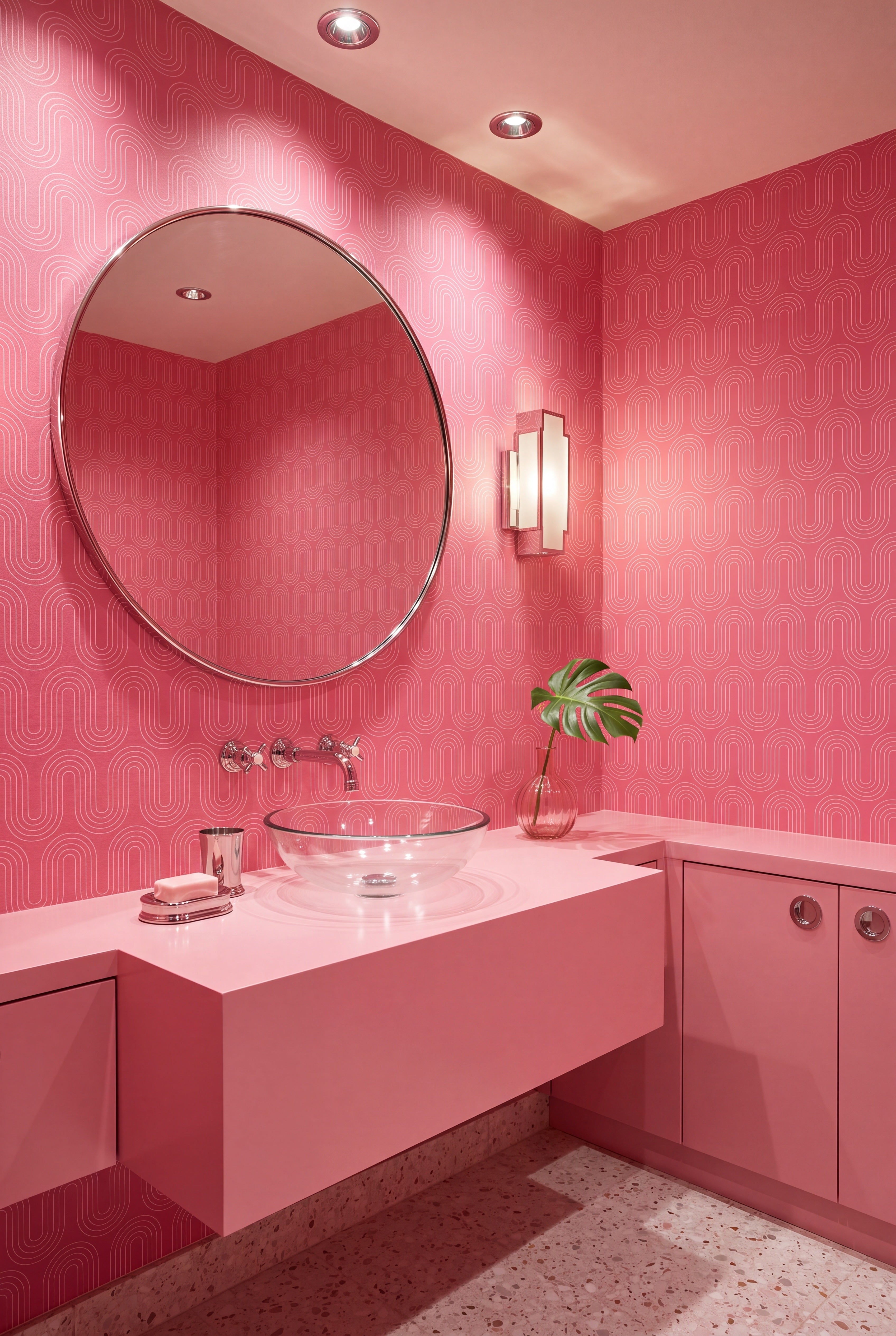 Wavy Baby wallpaper shown in a powder room