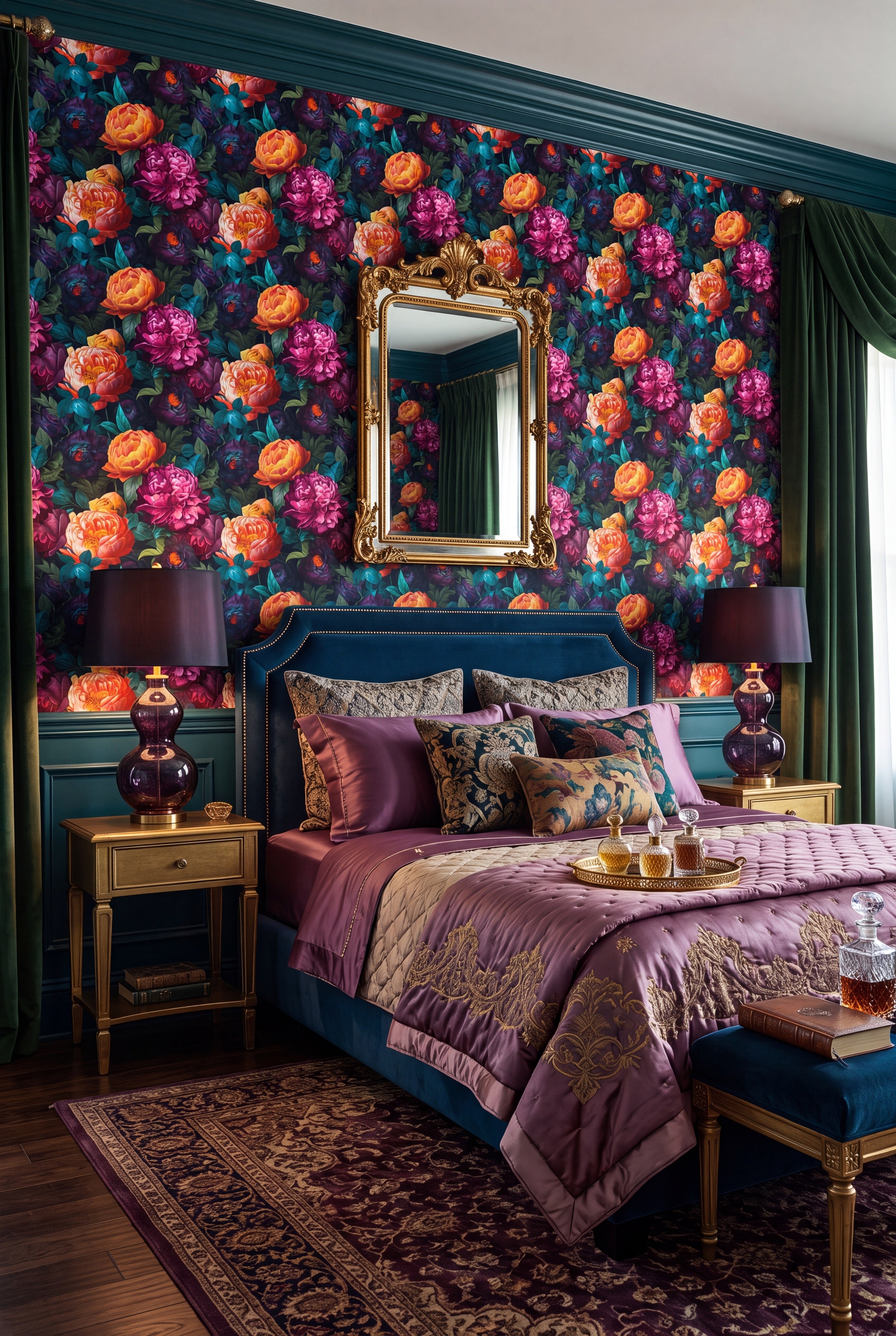 Jewel Box wallpaper shown in a bedroom