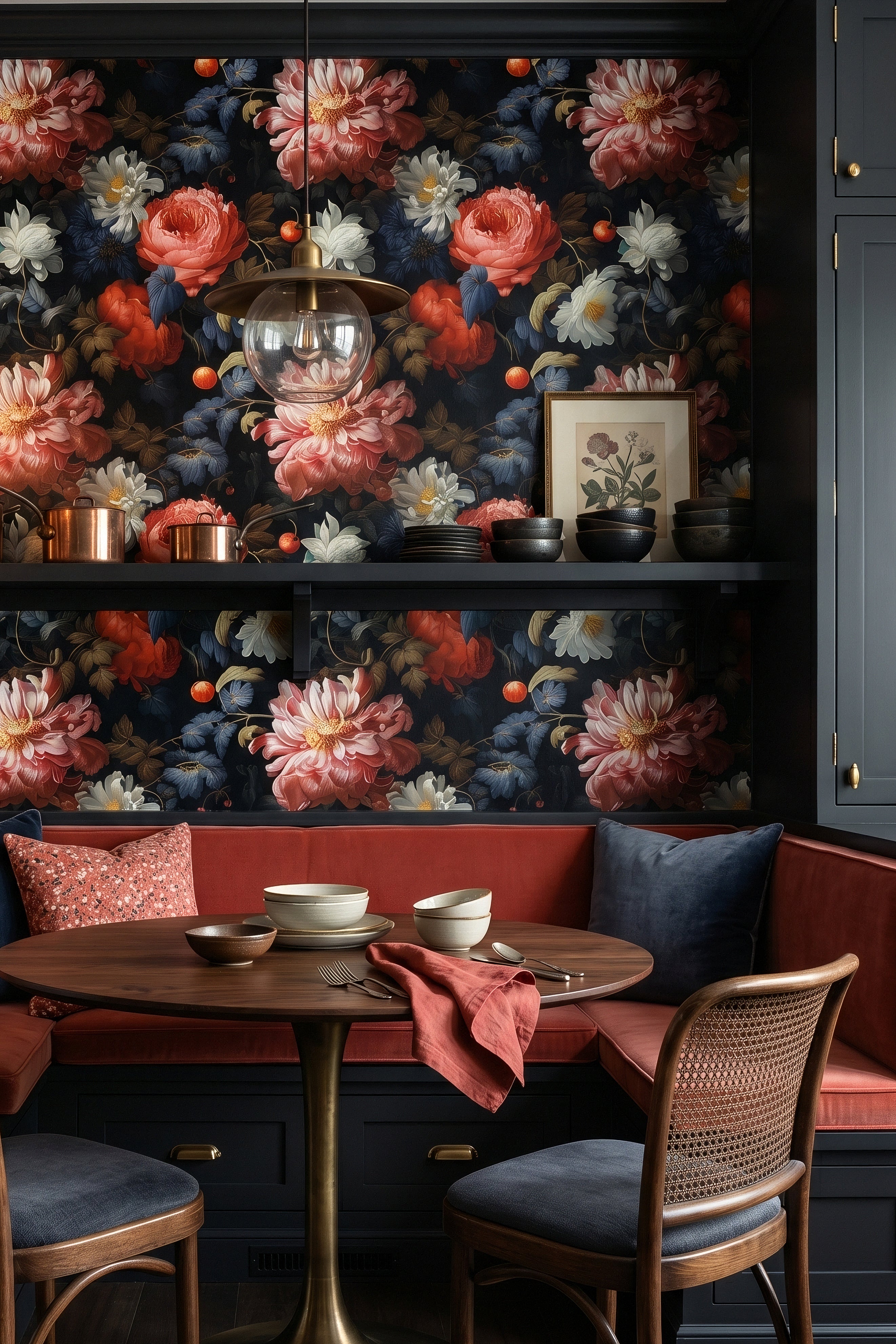 Dutch Nocturne wallpaper shown in a cozy nook