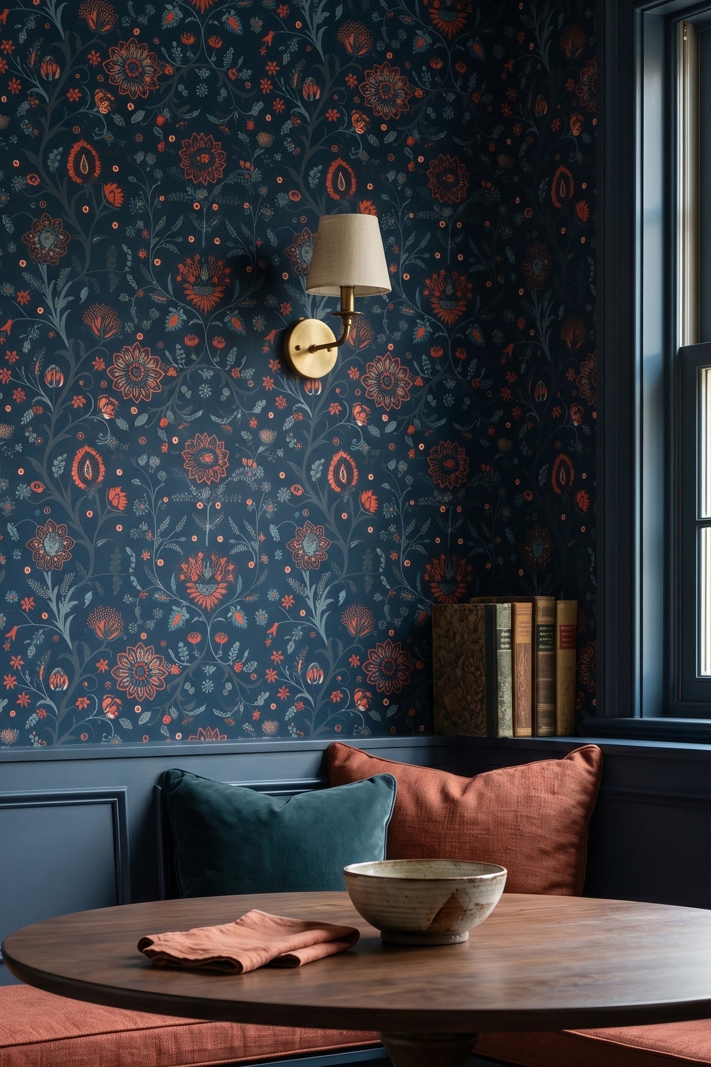 Nordic Nightfall wallpaper shown in a cozy nook